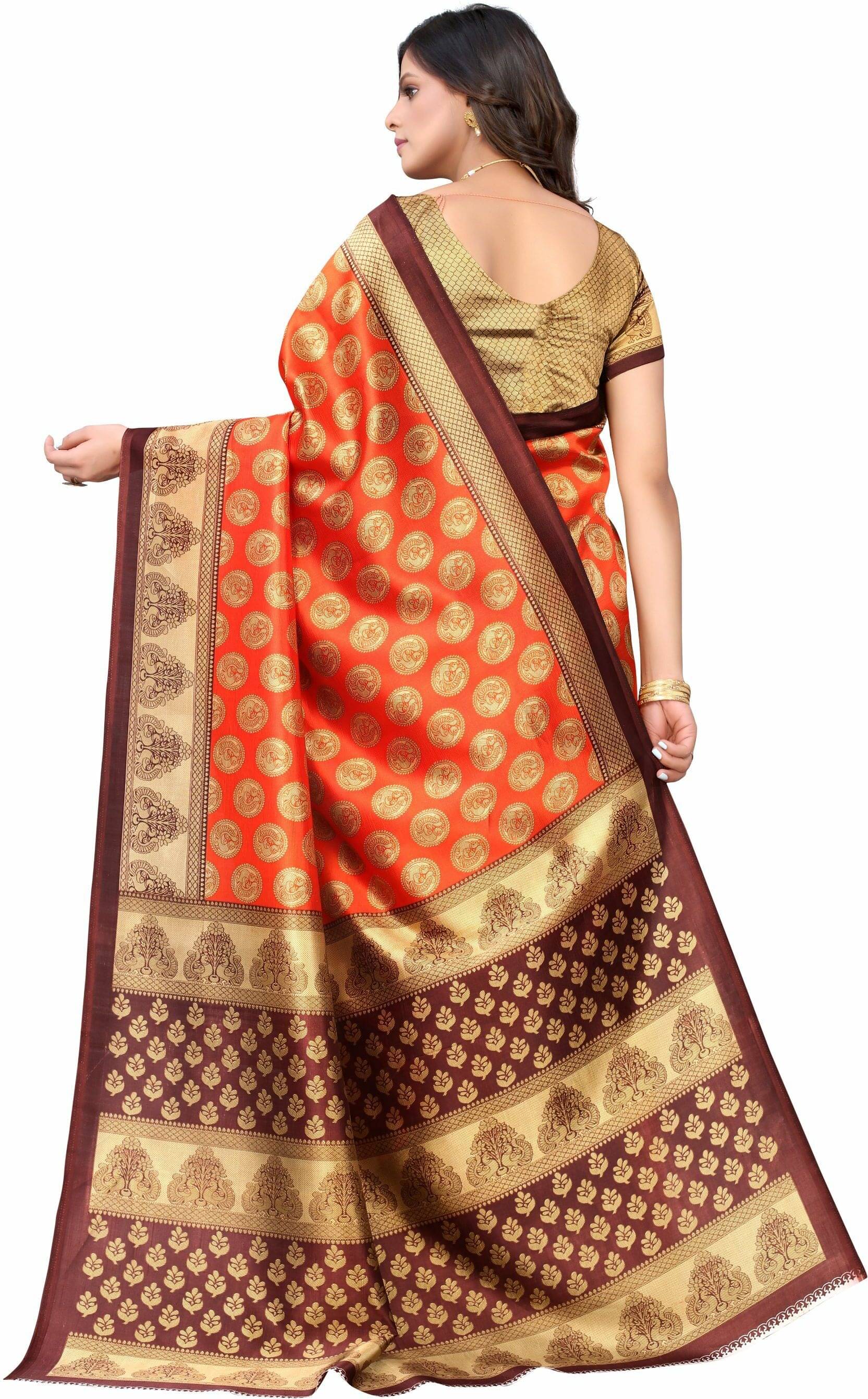     			Vkaran Cotton Silk Woven Saree With Unstitched Blouse Piece ( Orange )