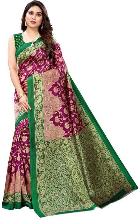 Vkaran Cotton Silk Woven Saree With Unstitched Blouse Piece ( Purple ) - Sarees | Buy online on ZillyBuy