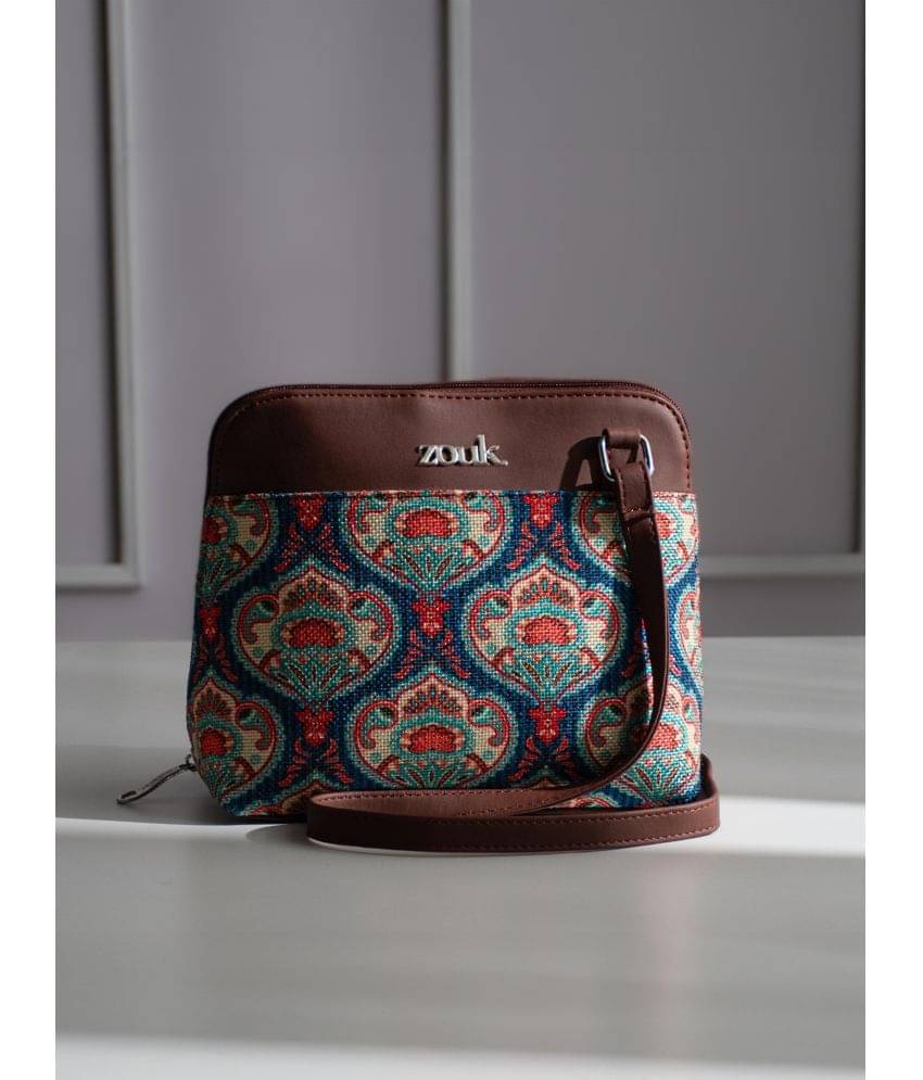     			Zouk Sling Bag Jute Set of 1 ( Blue )