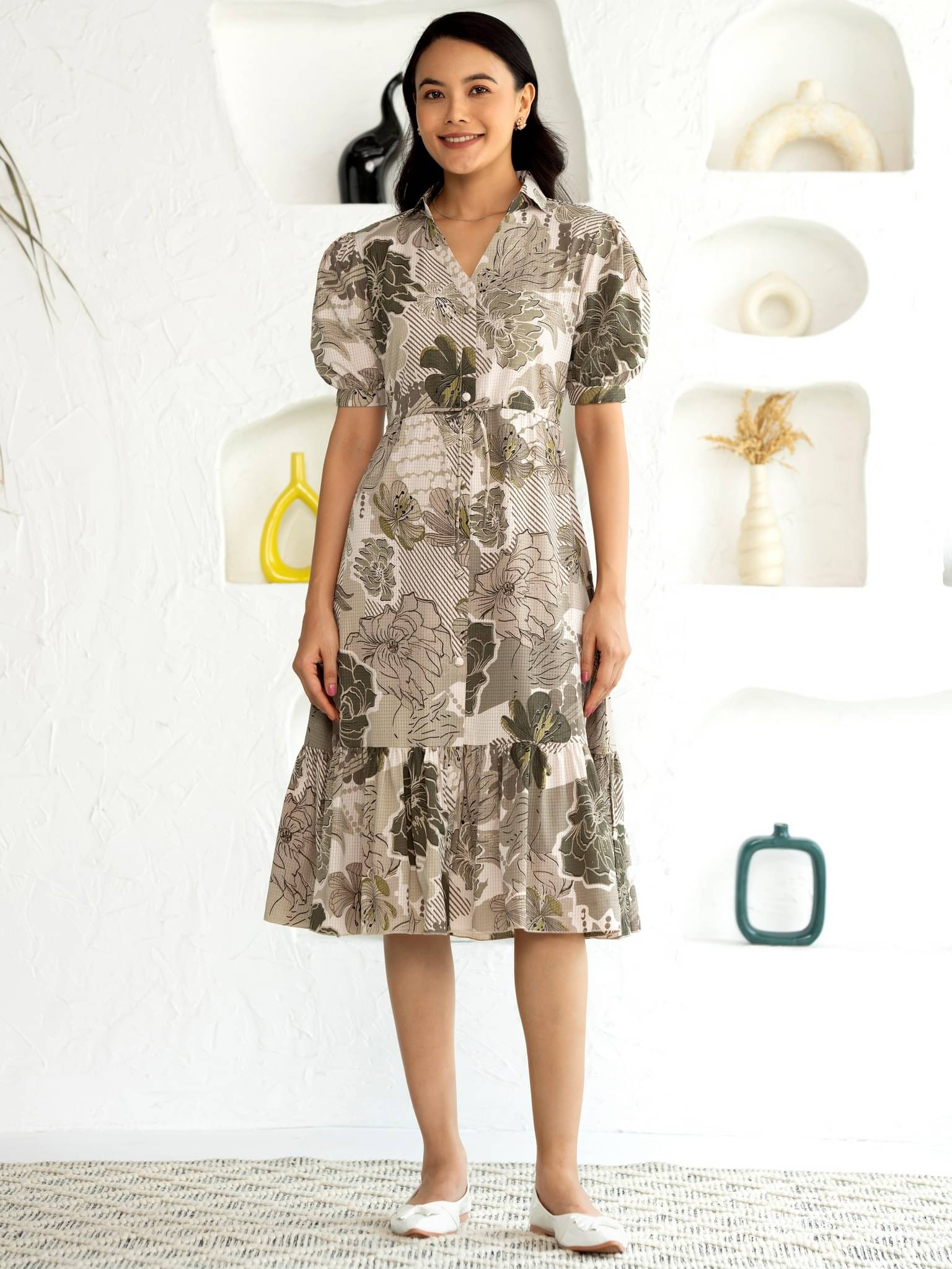     			aask Women Polyester Printed Fit & Flare Dress ( Green )