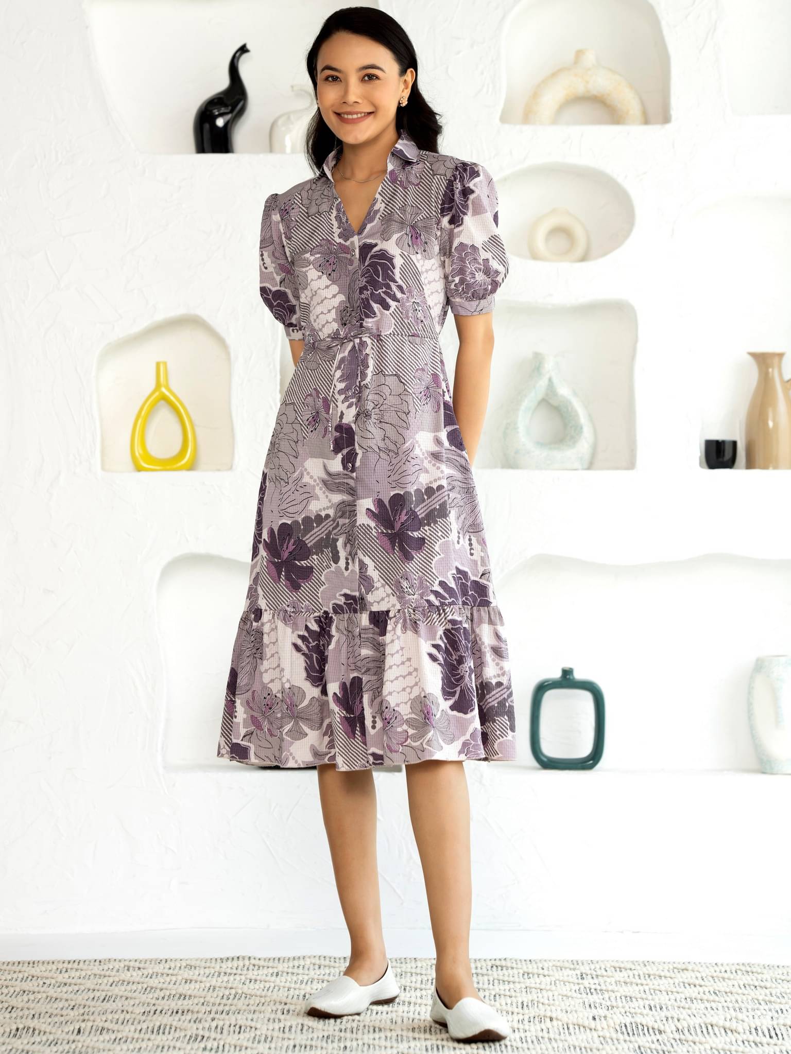     			aask Women Polyester Printed Fit & Flare Dress ( Wine )
