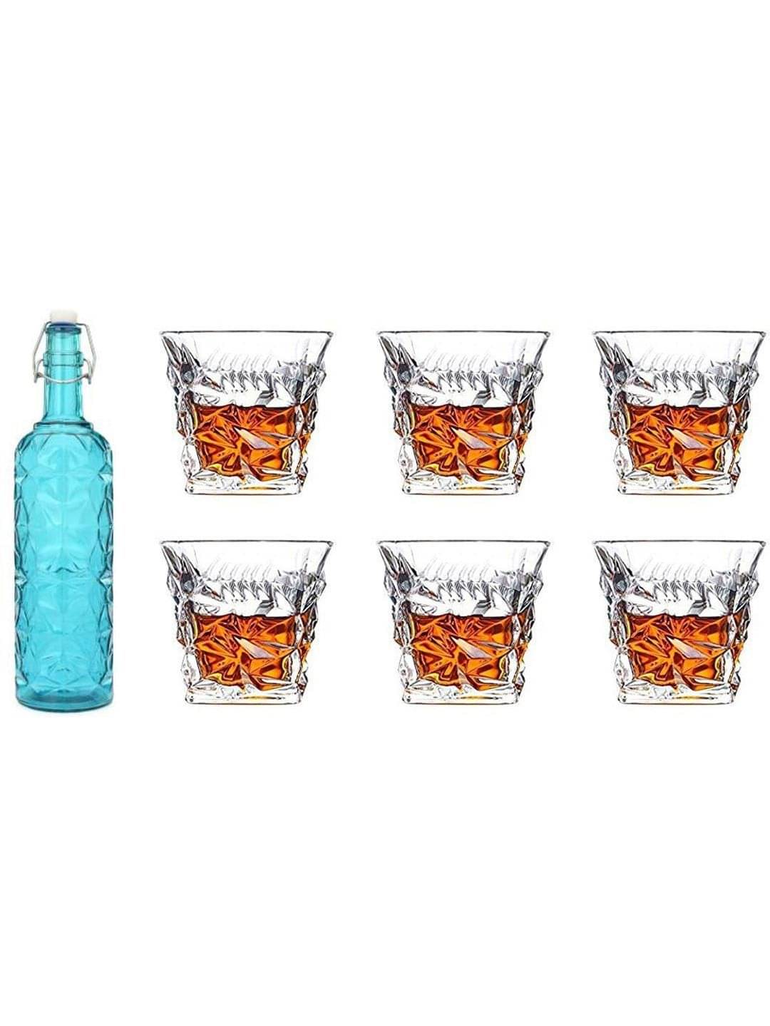     			AFAST Bottle Glass Set Blue Glass Water Bottle 250 mL ( Set of 7 )