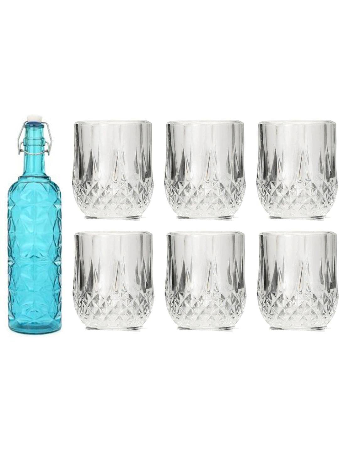     			AFAST Bottle Glass Set Blue Glass Water Bottle 100 mL ( Set of 7 )
