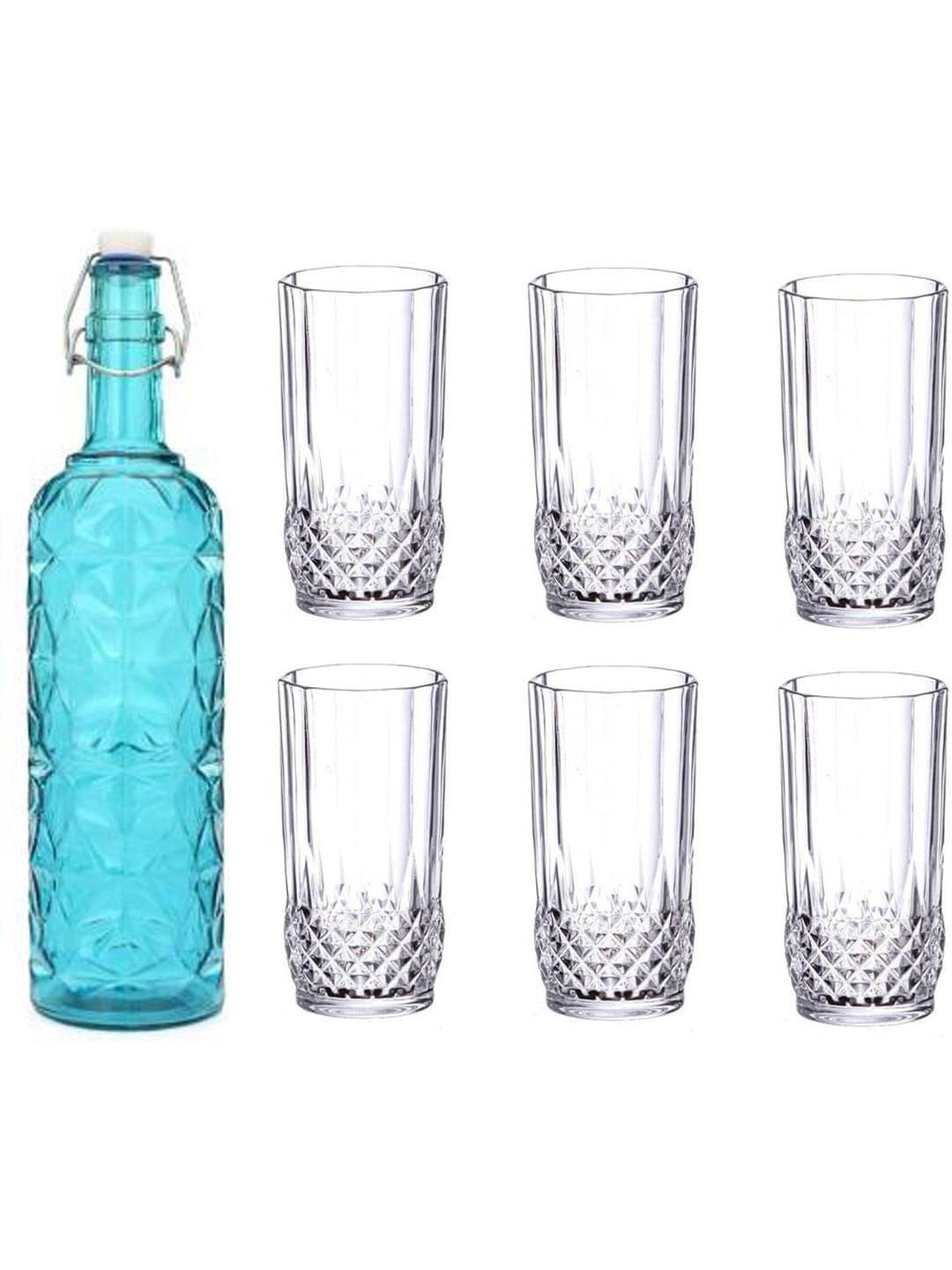     			AFAST Bottle Glass Set Blue Glass Water Bottle 200 mL ( Set of 7 )