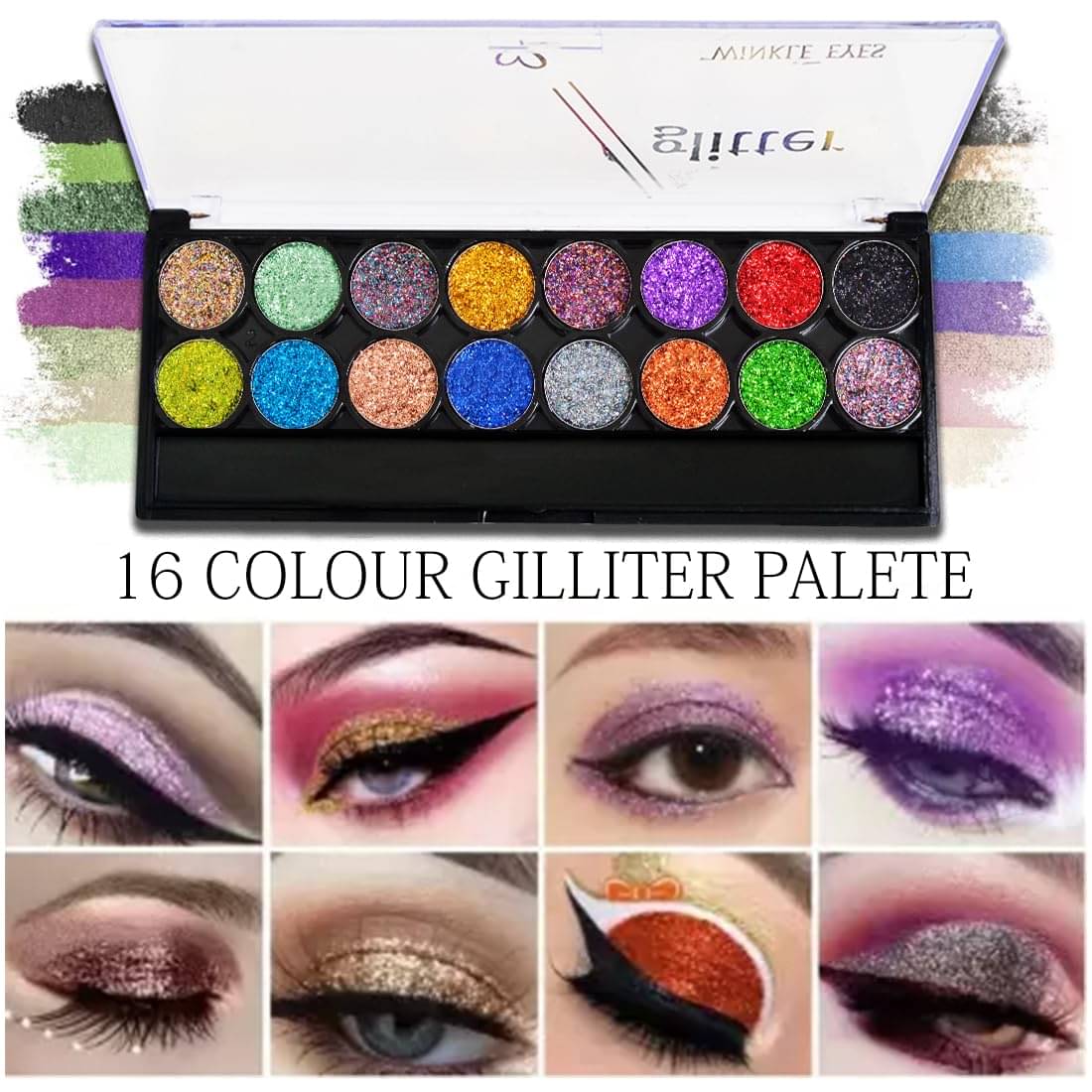    			Adbeni Ultimate 16 Pigmented Glitter Eyeshadow Palette 60gm Easily Blendable Eye Makeup Shade-02