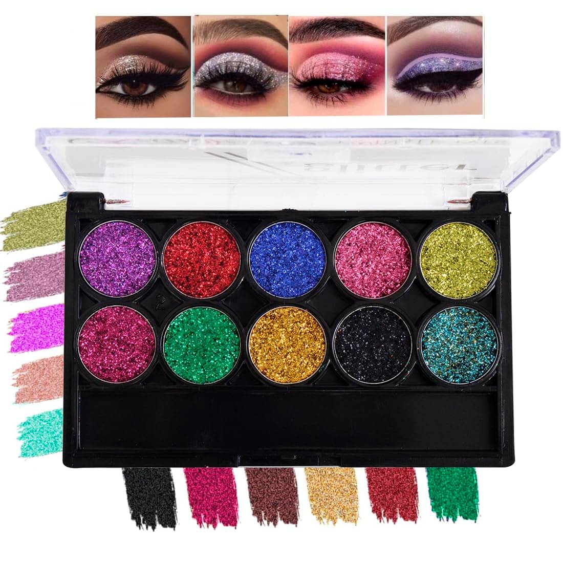     			Adbeni 10 Color Glitter Eyeshadow Palette | Shimmery Finish & Trendy Colors 01 (A001)
