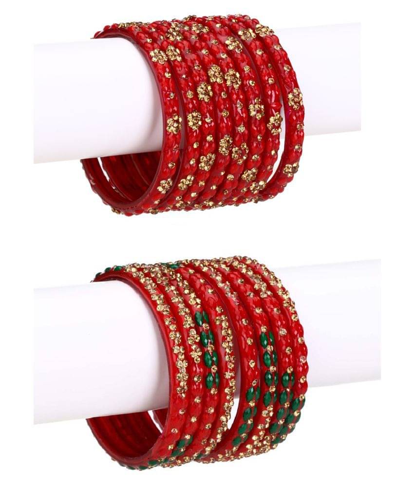     			Afast Combo Party & Festivle Designer Ornamented With Colorful Beads And Figures Fancy Matching Glass Bangle Cum Kada Set Of Eight Each With Safety Box