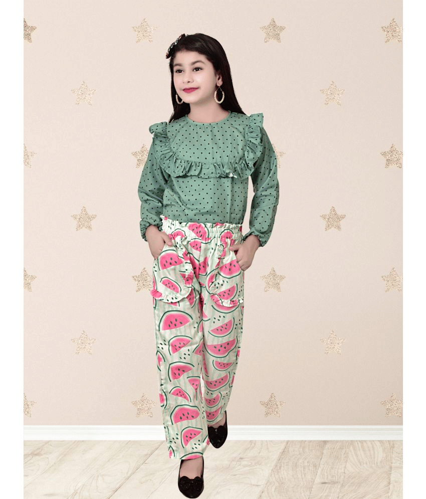 Arshia Fashions Pack of 1 Girls Cotton Blend Top With Pants ( Green )