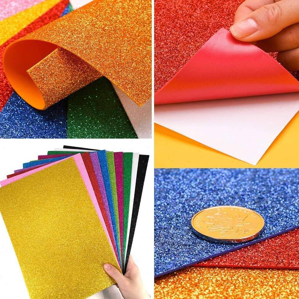 Eclet A4 Glitter Foam Sheet Sparkles (self Adhesive) 2 mm Thick 10 Different Color, for Art & Craft Eclet A4 Glitter Foam Sheet Sparkles (self Adhesive) 2 mm Thick 10 Different Color, for Art & Craft