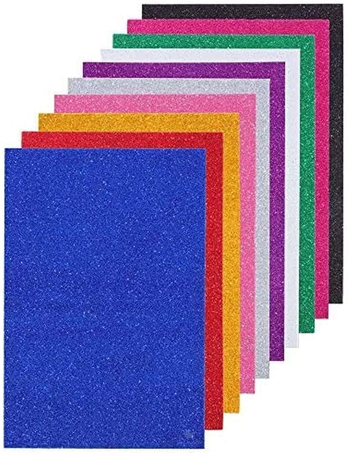     			ECLET A4 non adhesive Glitter Foam Sheet Sparkles 2 mm Thick 10 Different Color, for Art & Craft