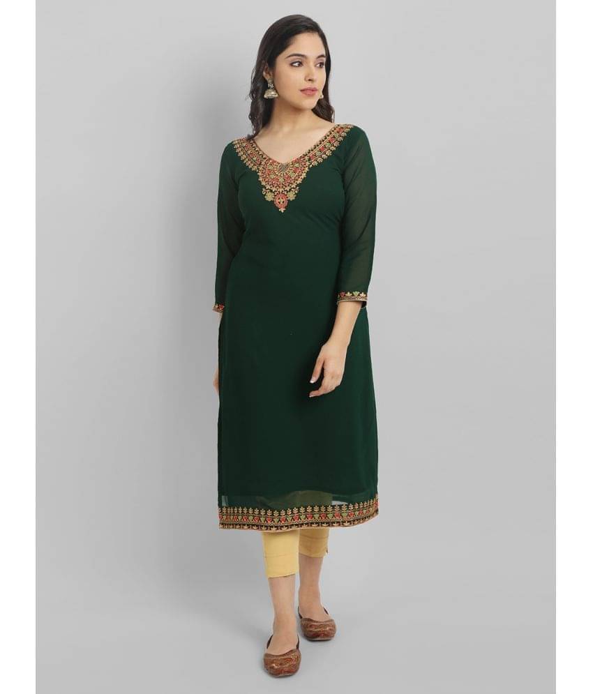 Krunal Raiyani Georgette Embellished Straight Women's Kurti - Green ( Pack of 1 ) Krunal Raiyani Georgette Embellished Straight Women's Kurti - Green ( Pack of 1 )