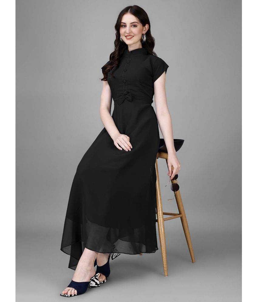 Krunal Raiyani Women Georgette Solid Gown ( Black )     			Krunal Raiyani Women Georgette Solid Gown ( Black )