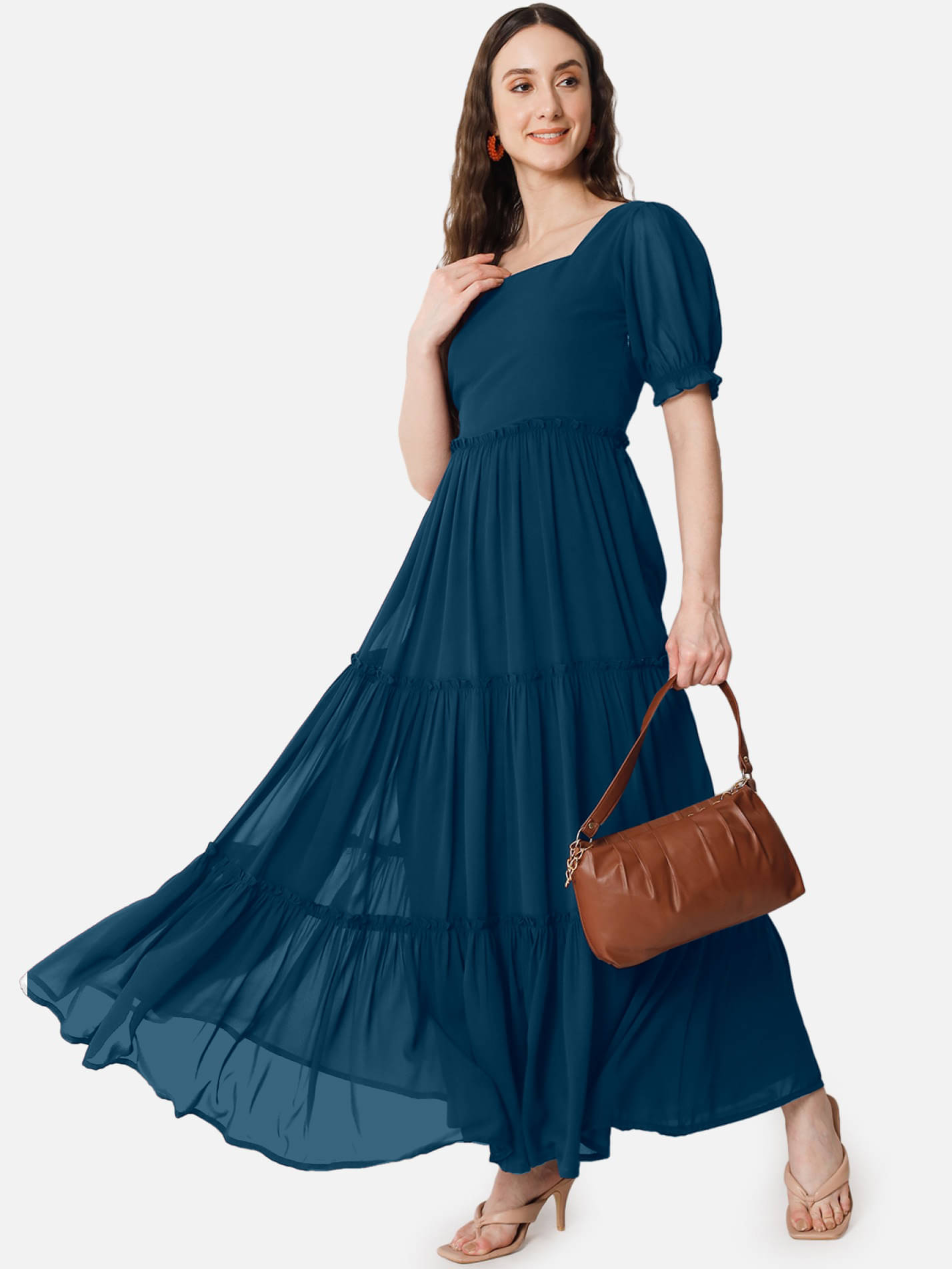 Krunal Raiyani Women Georgette Solid Gown ( Blue ) Krunal Raiyani Women Georgette Solid Gown ( Blue )