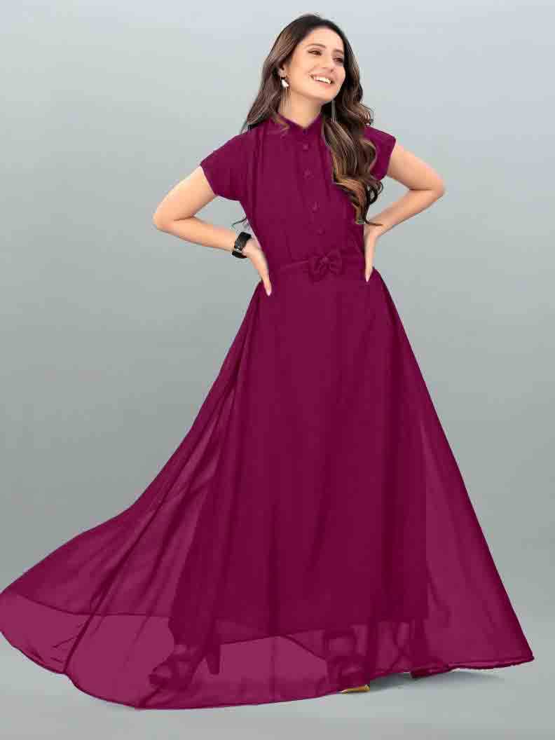 Krunal Raiyani Women Georgette Solid Gown ( Purple ) Krunal Raiyani Women Georgette Solid Gown ( Purple )
