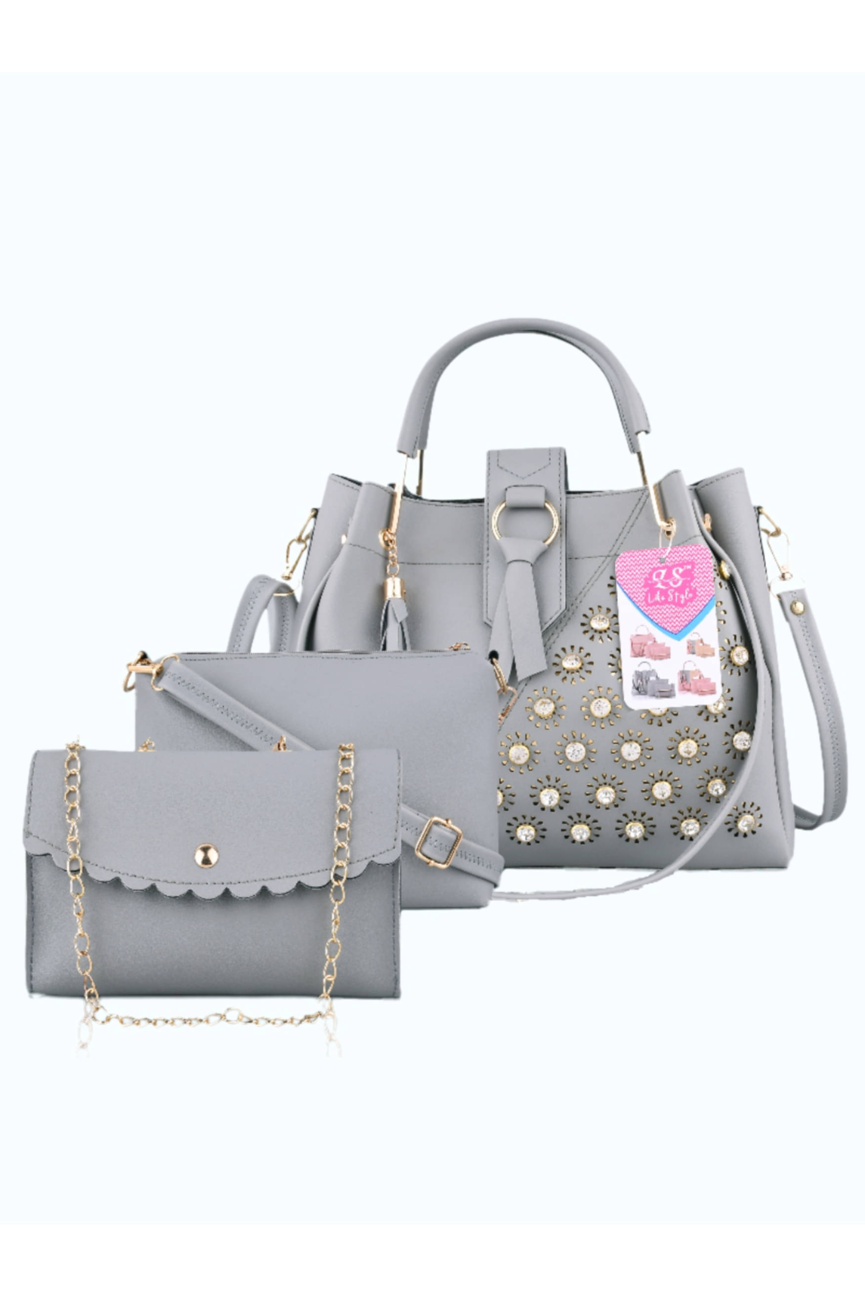     			LIKE STYLE Combo PU Set of 3 ( Dark Grey )