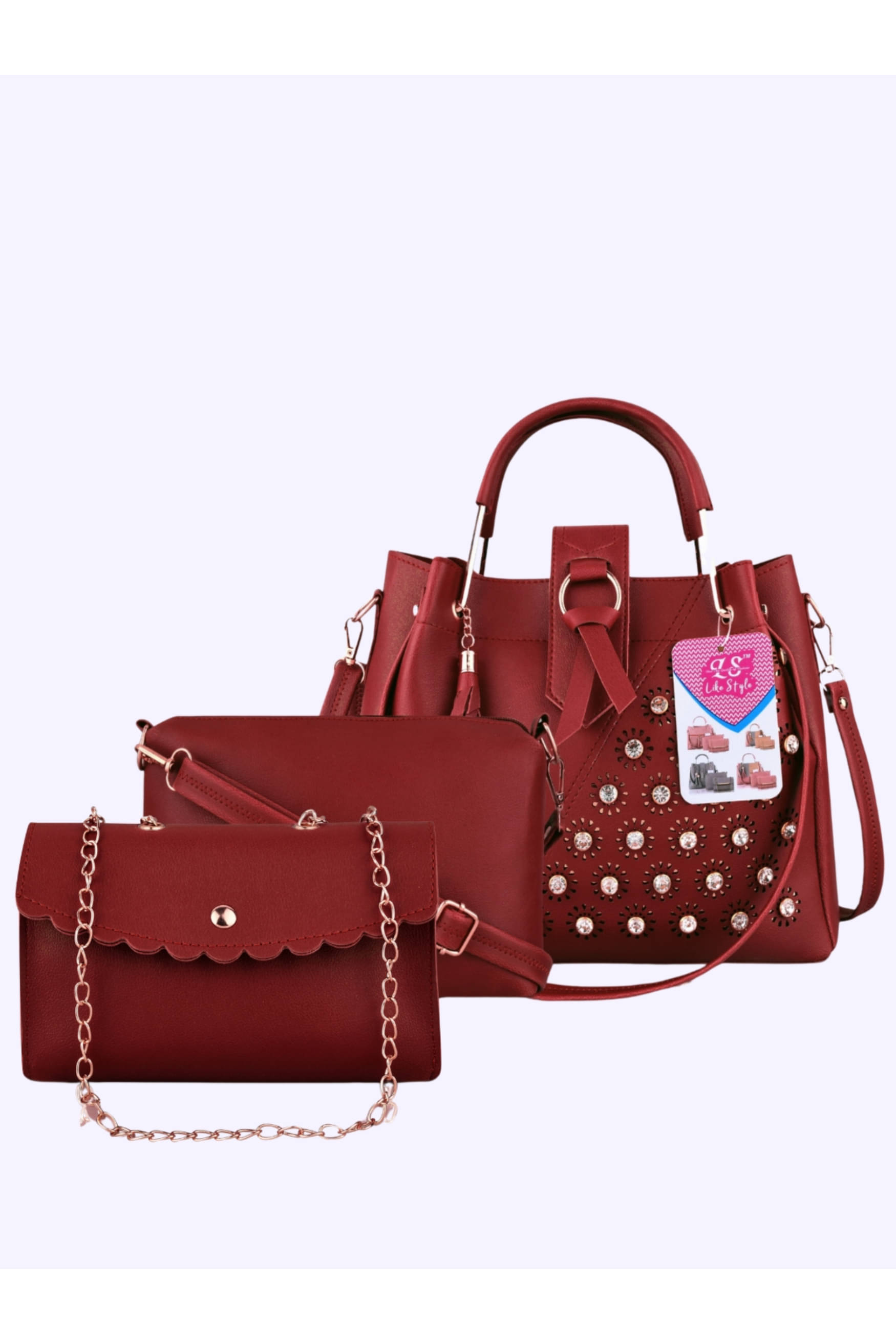     			LIKE STYLE Combo PU Set of 3 ( Maroon )