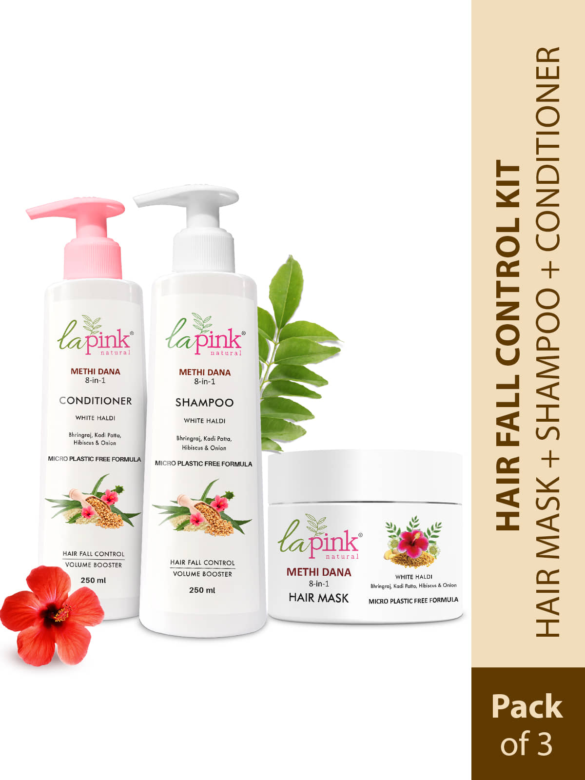 La Pink Anti Hairfall Routine Hair Mask, Shampoo & Conditioner Combo Pack of 3