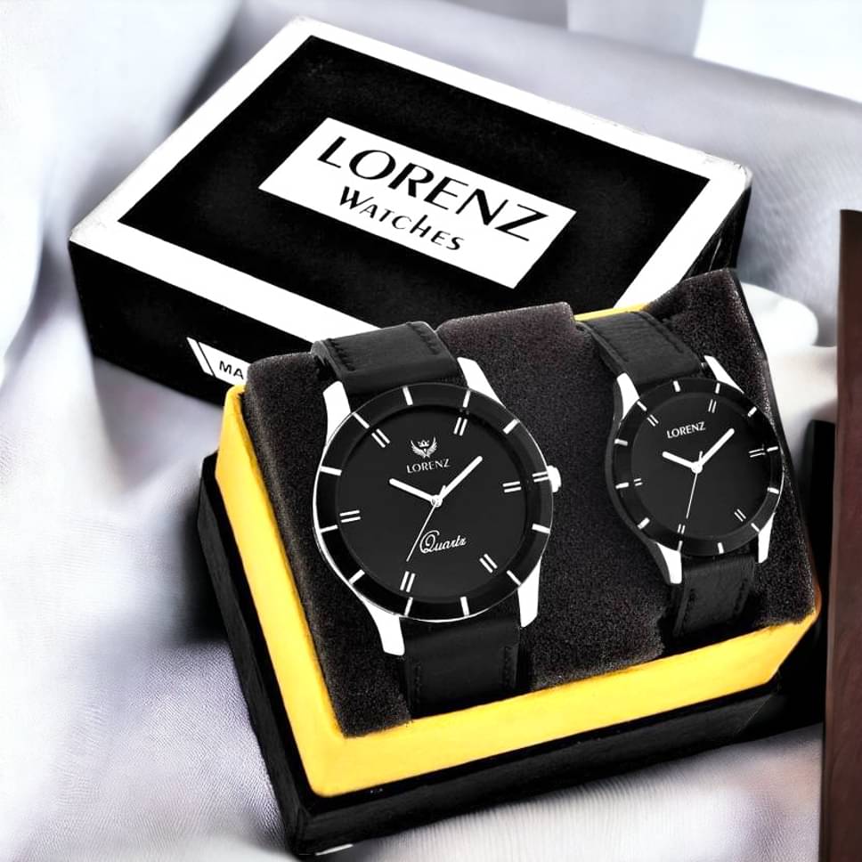     			Lorenz Black PU Analog Couple's Watch
