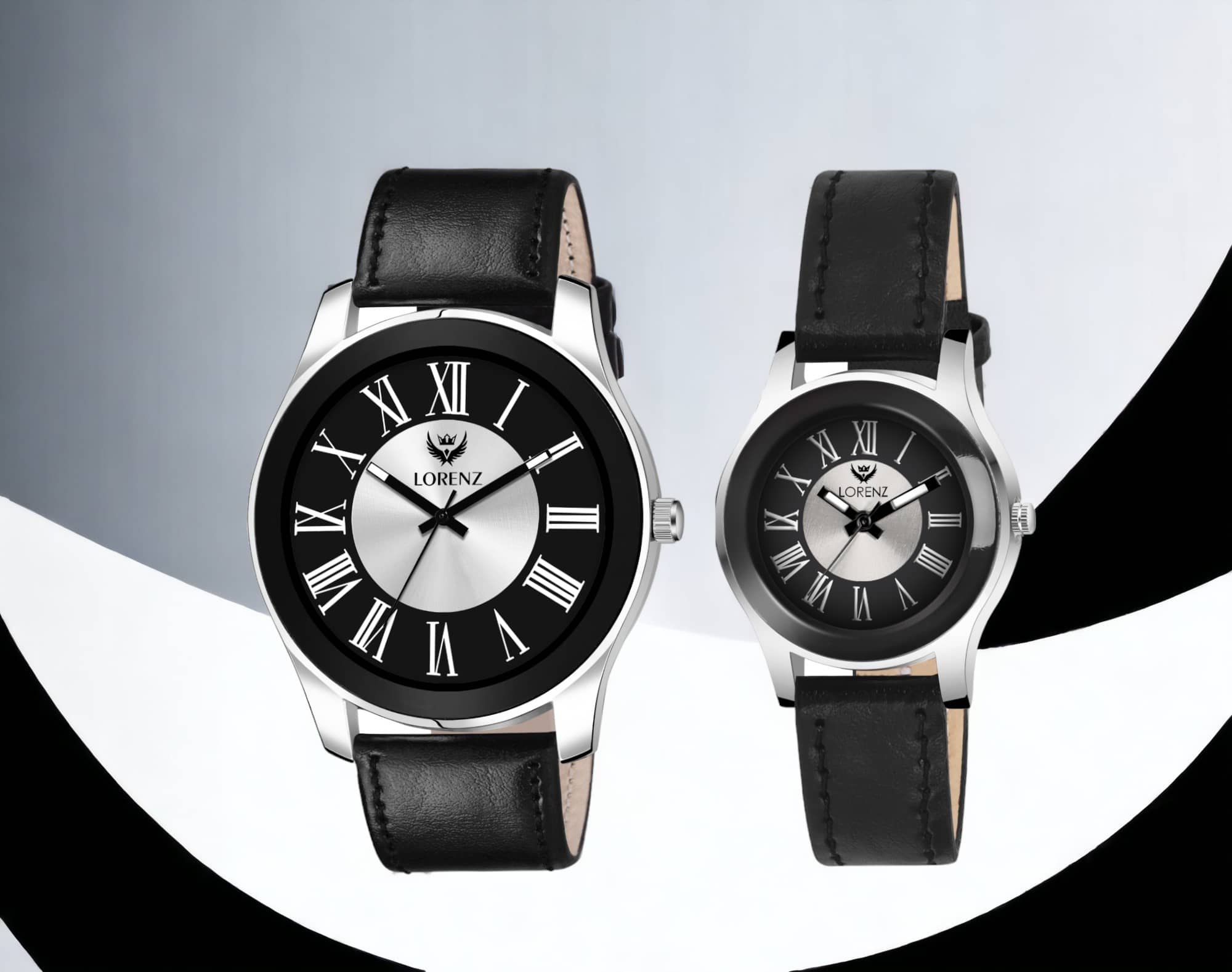 Lorenz Black PU Analog Couple's Watch
