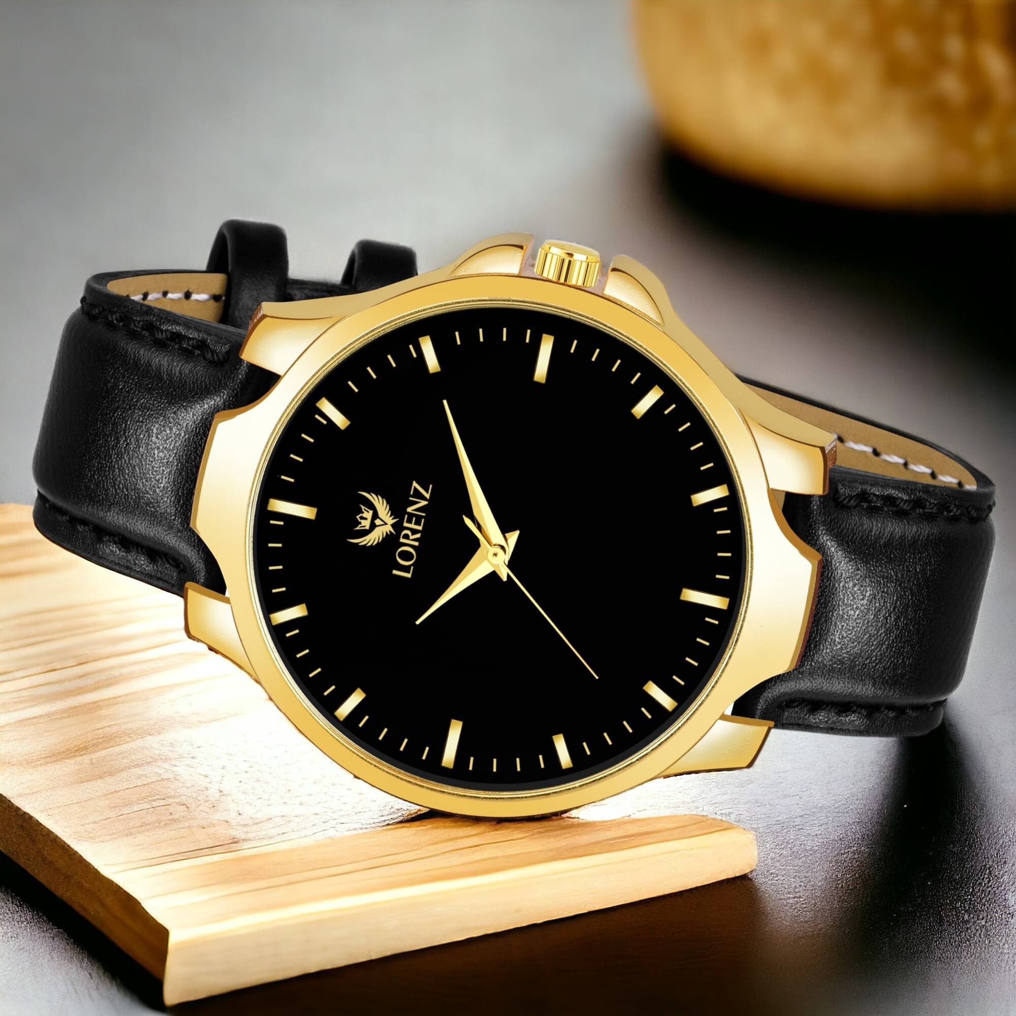     			Lorenz Black PU Analog Men's Watch