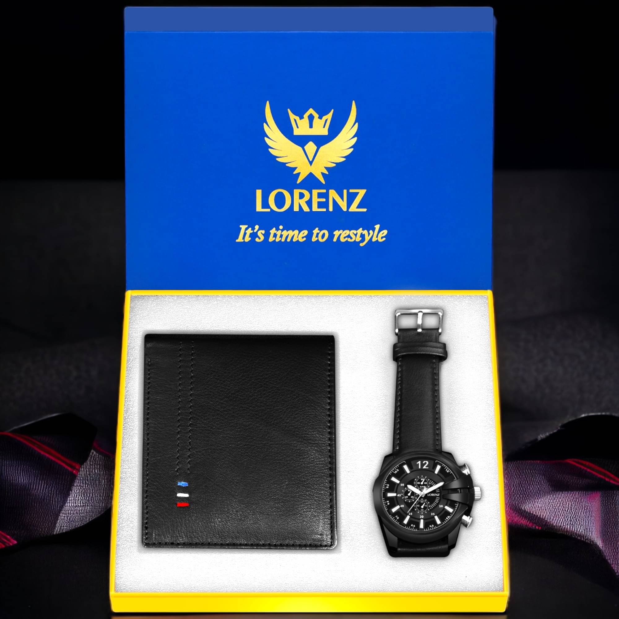     			Lorenz Black PU Analog Men's Watch
