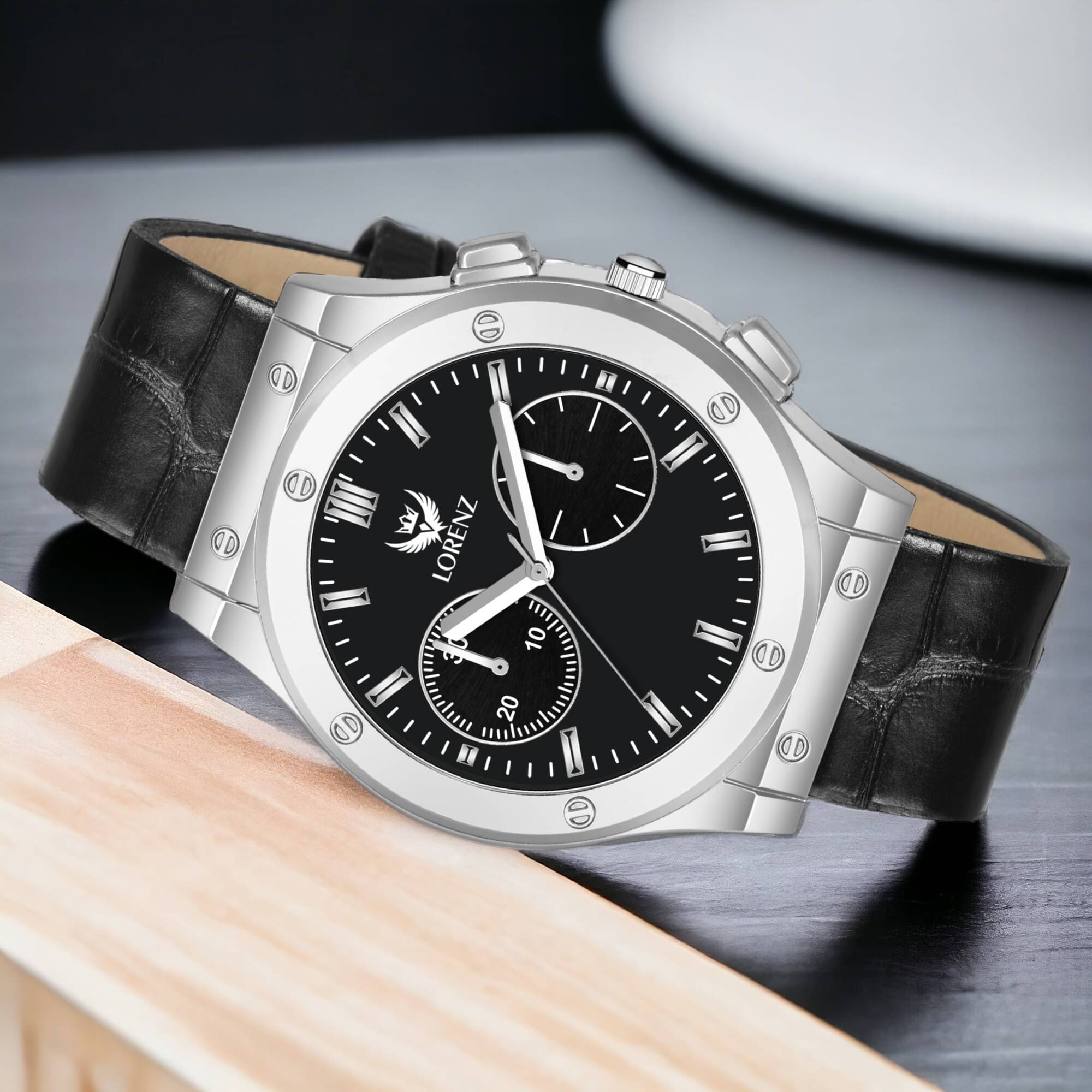     			Lorenz Black PU Analog Men's Watch