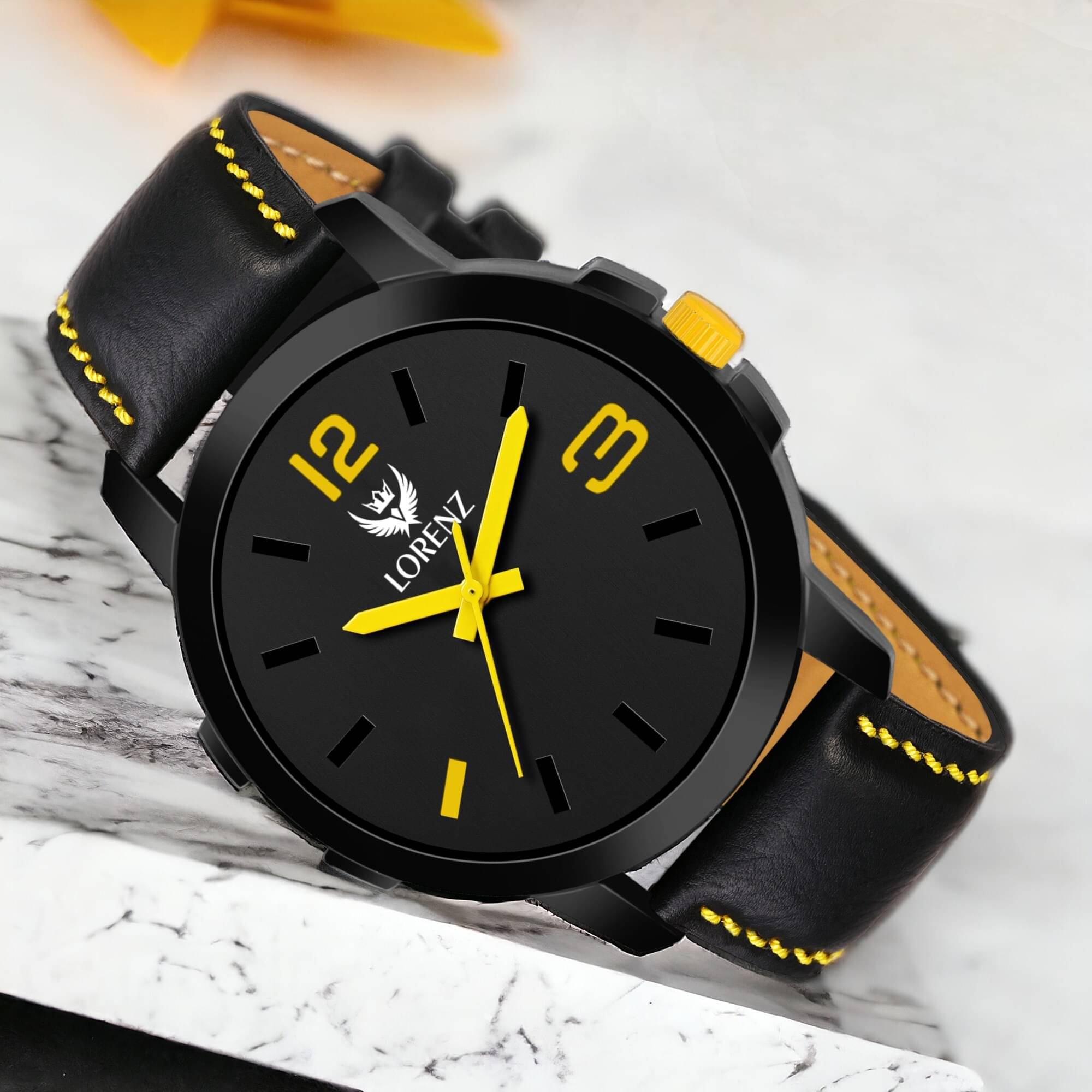     			Lorenz Black PU Analog Men's Watch