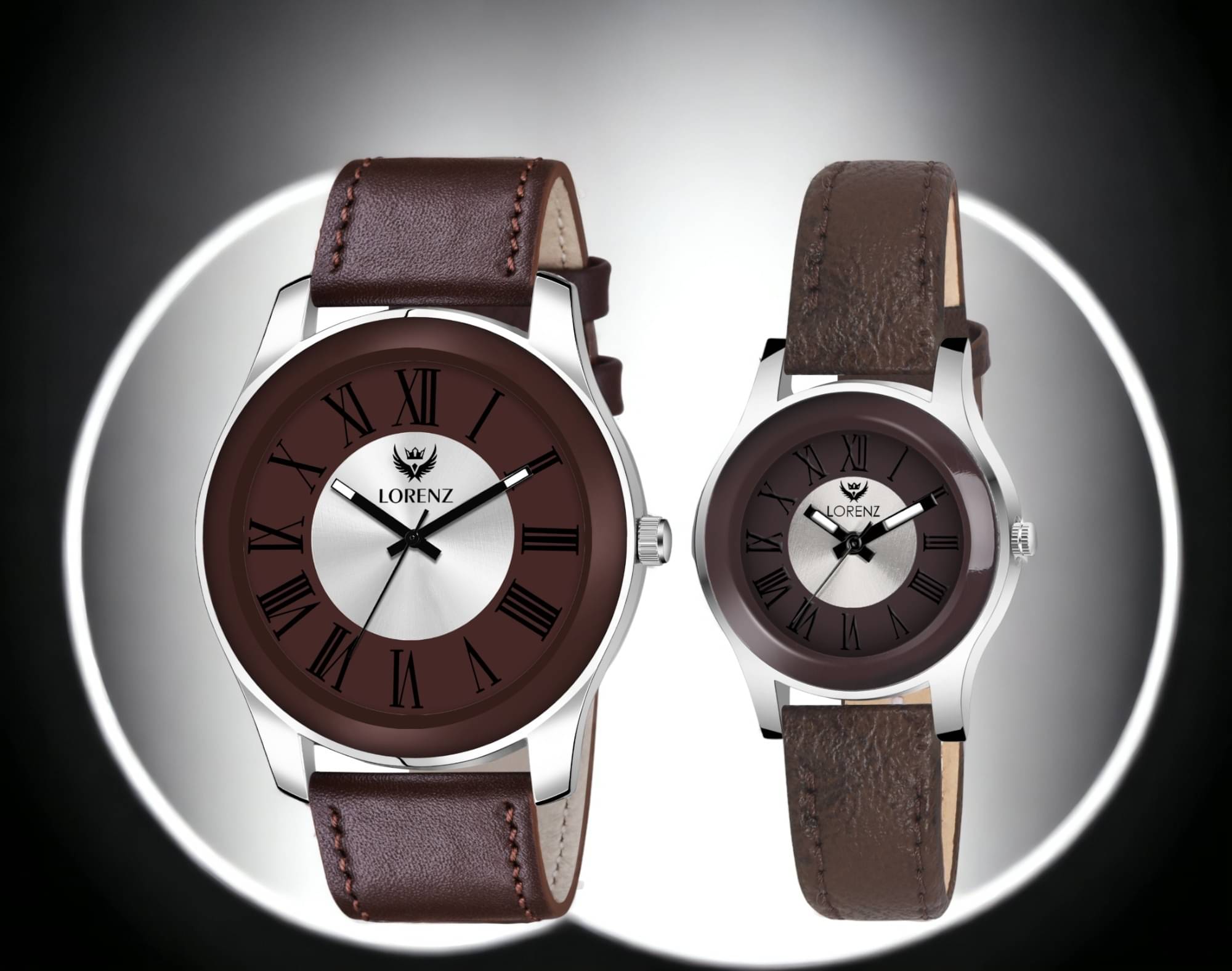     			Lorenz Brown PU Analog Couple's Watch