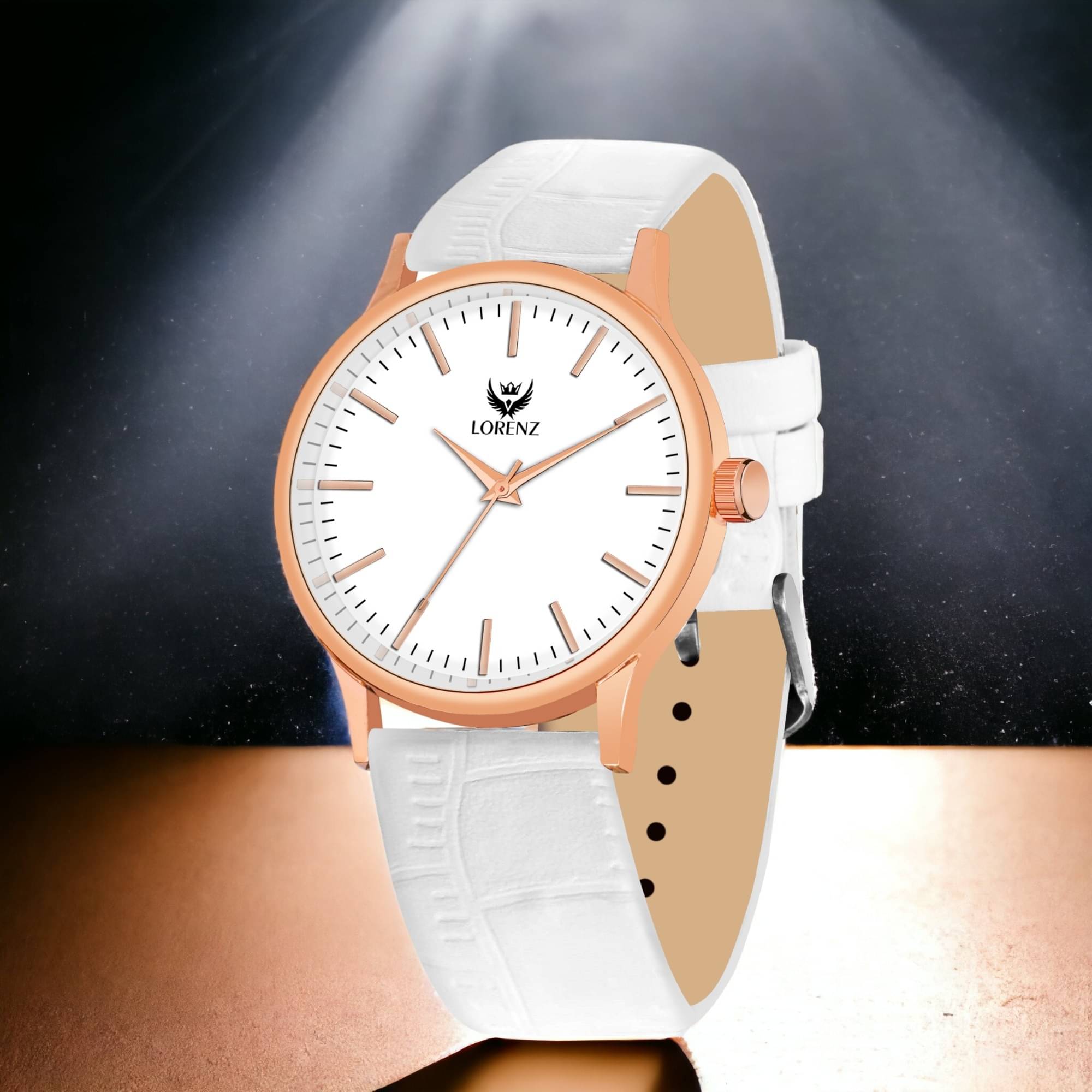     			Lorenz White PU Analog Men's Watch