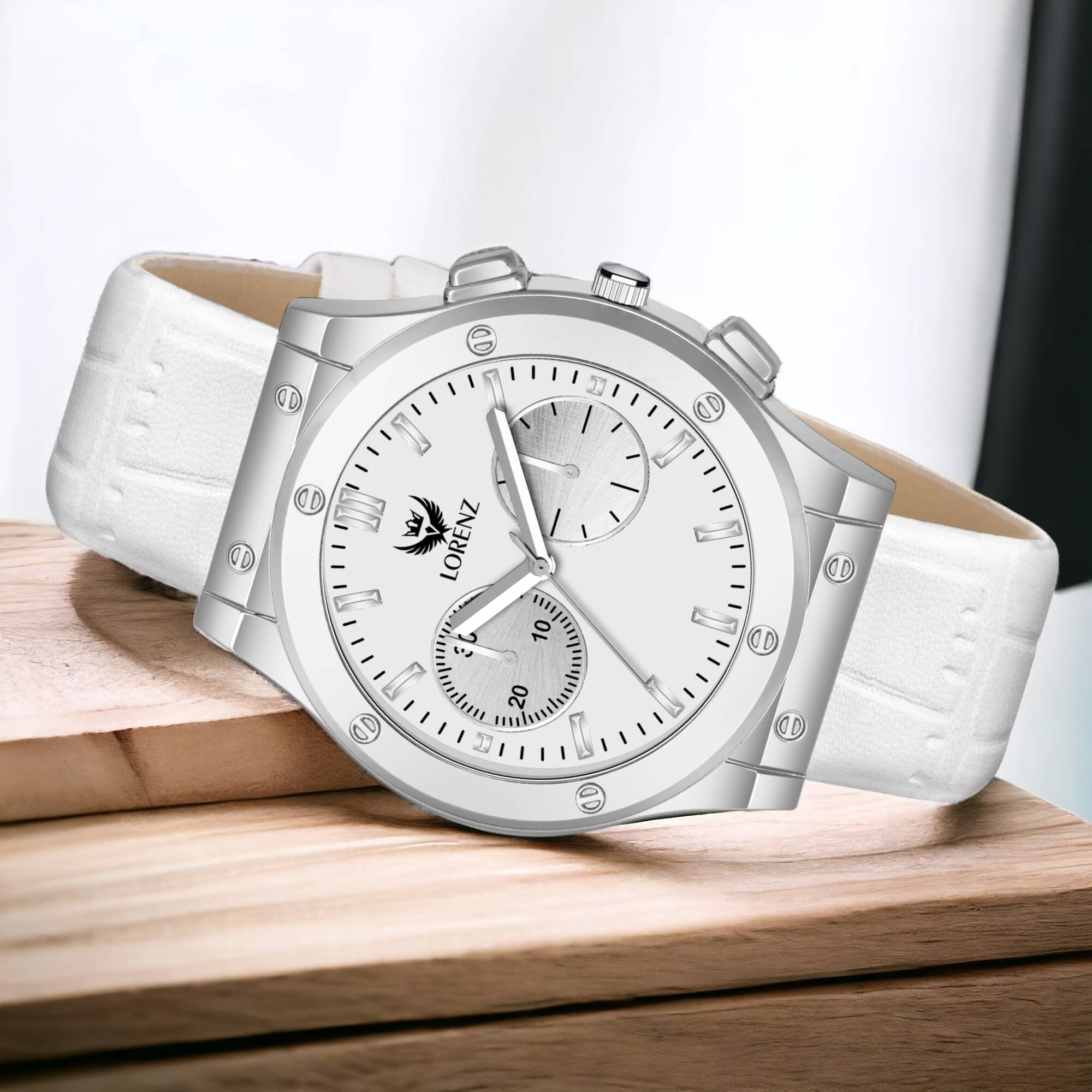     			Lorenz White PU Analog Men's Watch