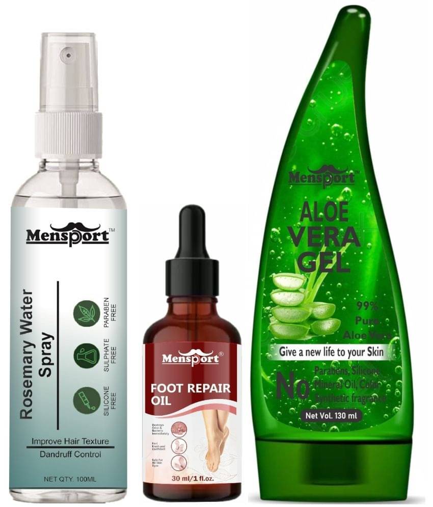 Mensport Rosemary Water | Hair Spray For Hair Regrowth 100ml, Foot Repair Oil 30ml & Natural Aloe Vera Gel 130ml - Set of 3 Items Mensport Rosemary Water | Hair Spray For Hair Regrowth 100ml, Foot Repair Oil 30ml & Natural Aloe Vera Gel 130ml - Set of 3 Items