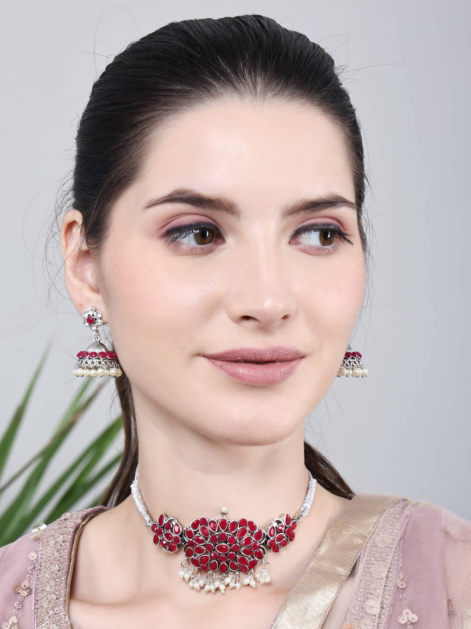 PUJVI Maroon Alloy Necklace Set ( Pack of 1 )