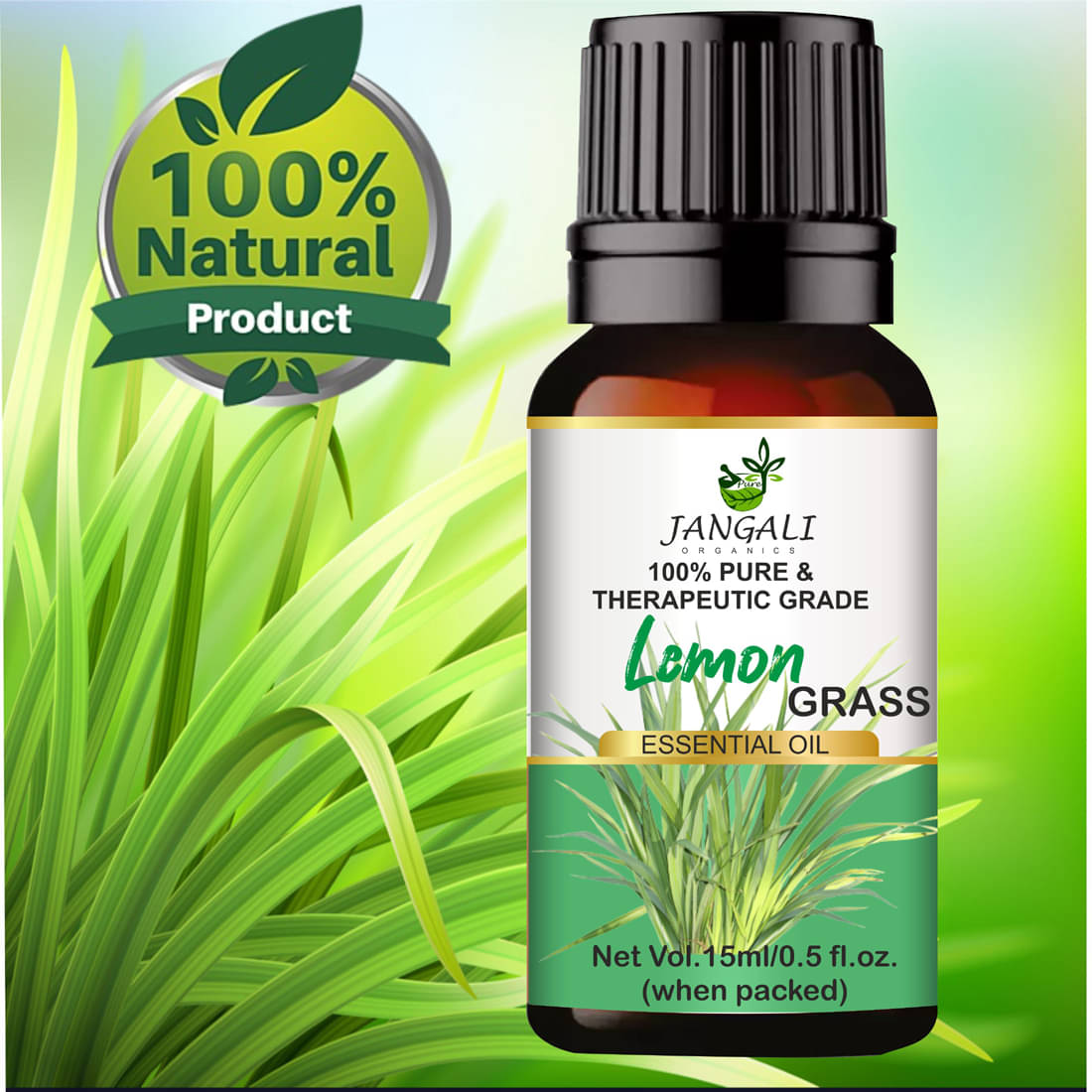     			PURE Jangali ORGANICS Lemon Essential Oil for Skin, Aromatherapy, Face, Hair, PURE, Organic 15ML