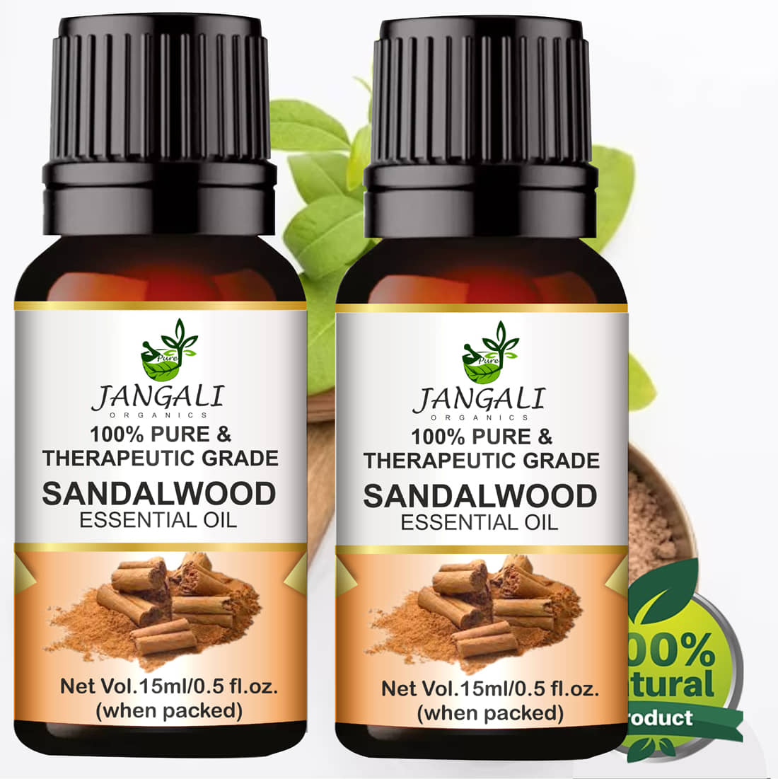 PURE Jangali ORGANICS Sandalwood Essential Oil for Skin, Diffuser, Soap Making 30ML