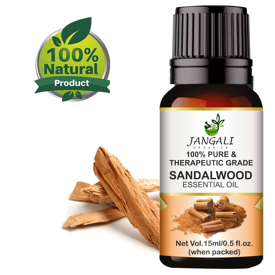 PURE Jangali ORGANICS Sandalwood Essential Oil (Chandan Oil) For Bright Skin 15 ml