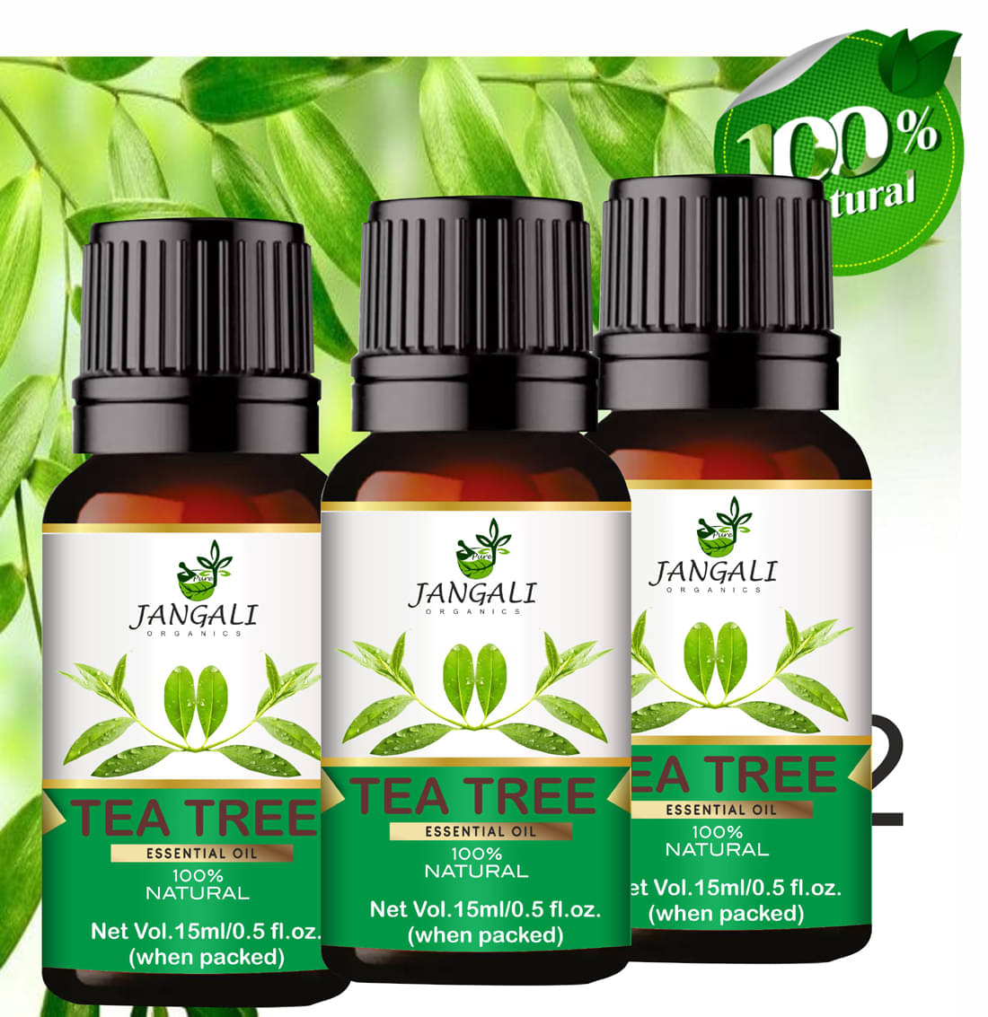     			PURE Jangali ORGANICS Tea tree essential oil for skin, face, hair, Remove Acne 45ML