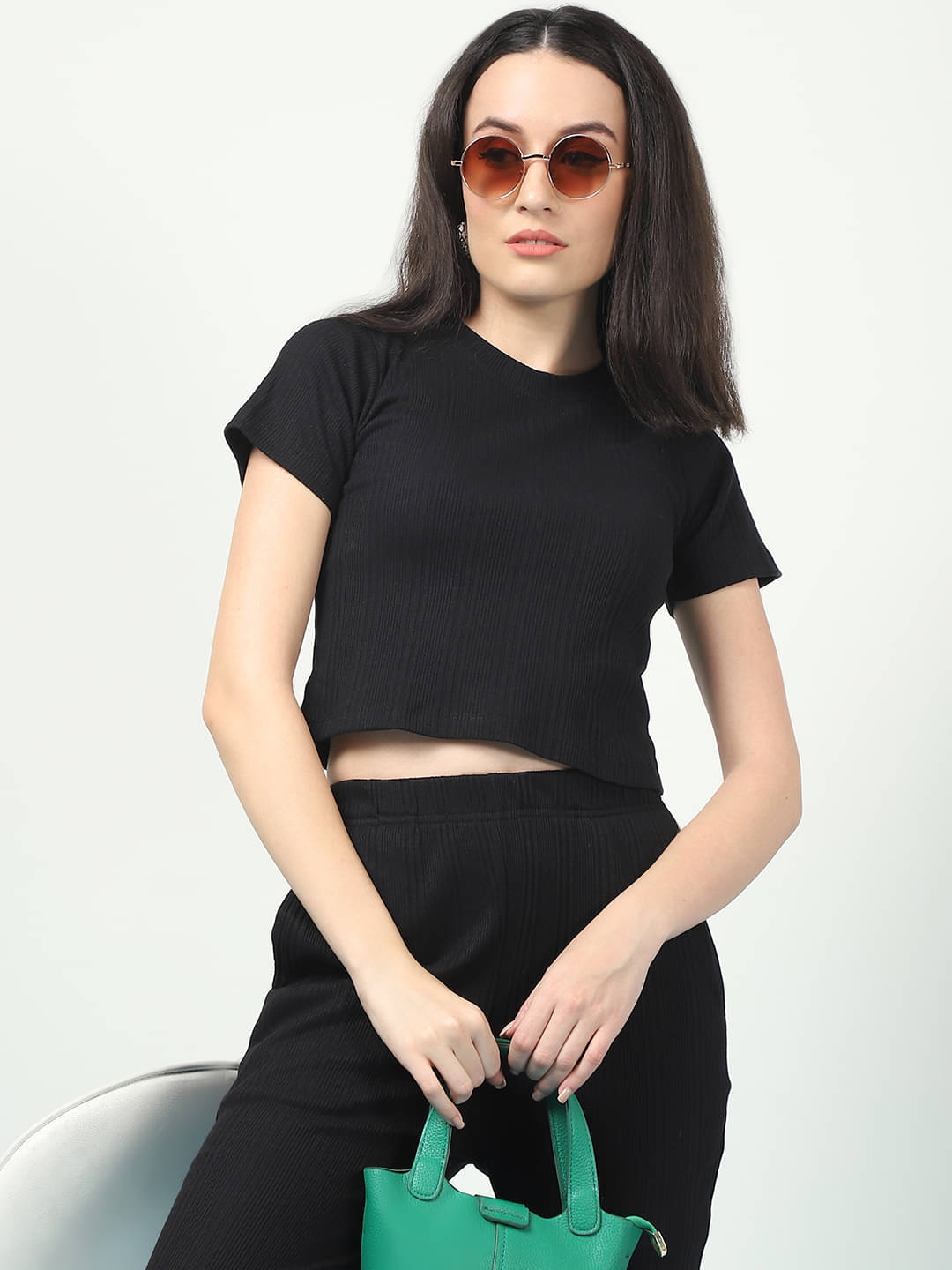     			Rigo Women Solid Top With Trousers Co-Ord Set ( Black )