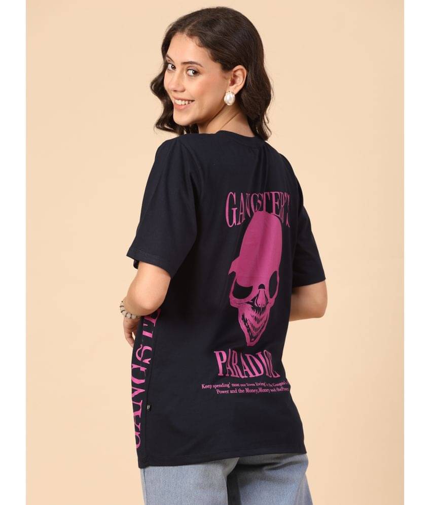 Rigo Women Cotton Printed Oversized Fit Round Neck T-Shirt ( Navy ) Rigo Women Cotton Printed Oversized Fit Round Neck T-Shirt ( Navy )