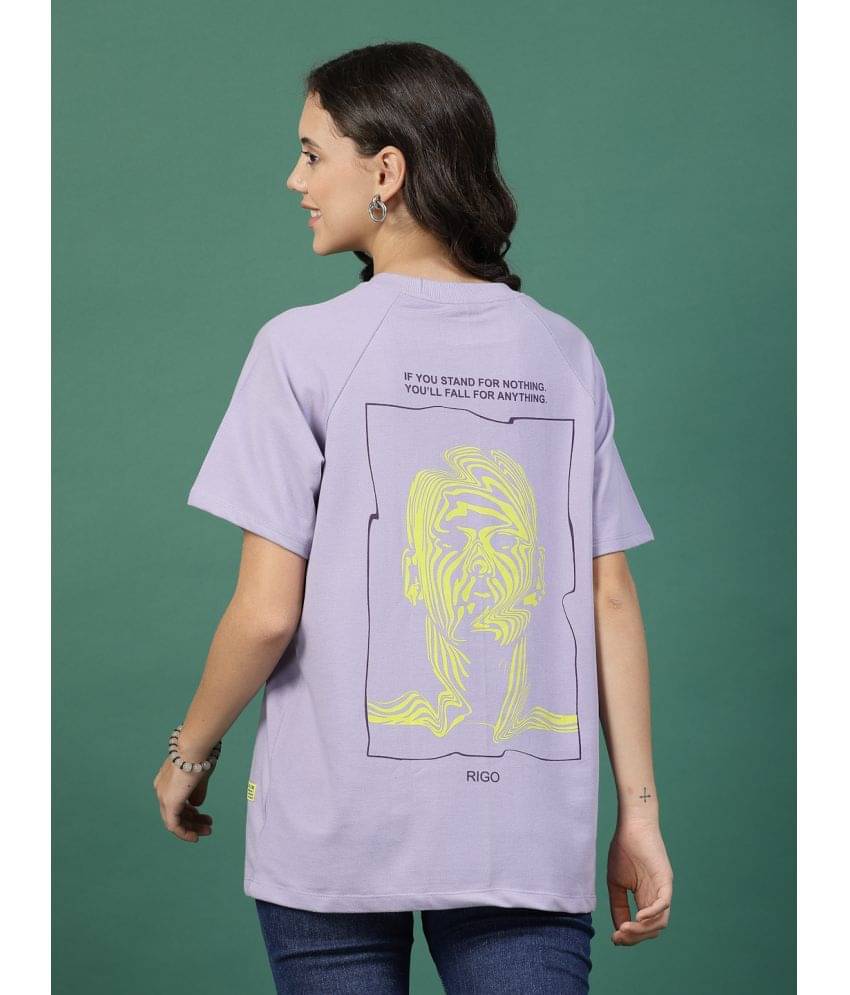 Rigo Women Cotton Printed Oversized Fit Round Neck T-Shirt ( Purple ) Rigo Women Cotton Printed Oversized Fit Round Neck T-Shirt ( Purple )