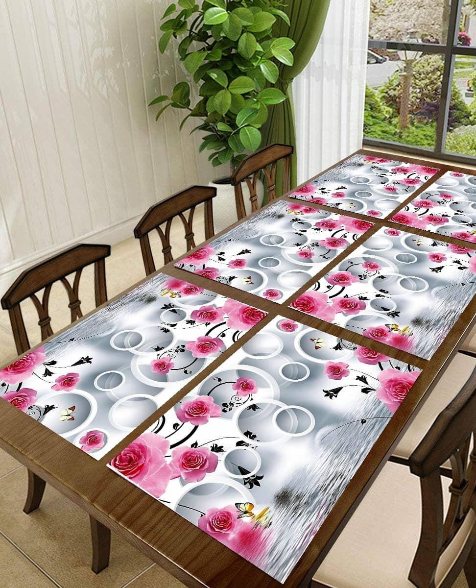 Sanraksshan PVC Floral Rectangle Table Mats ( 40 cm x 32 cm ) Pack of 6 - Multi
