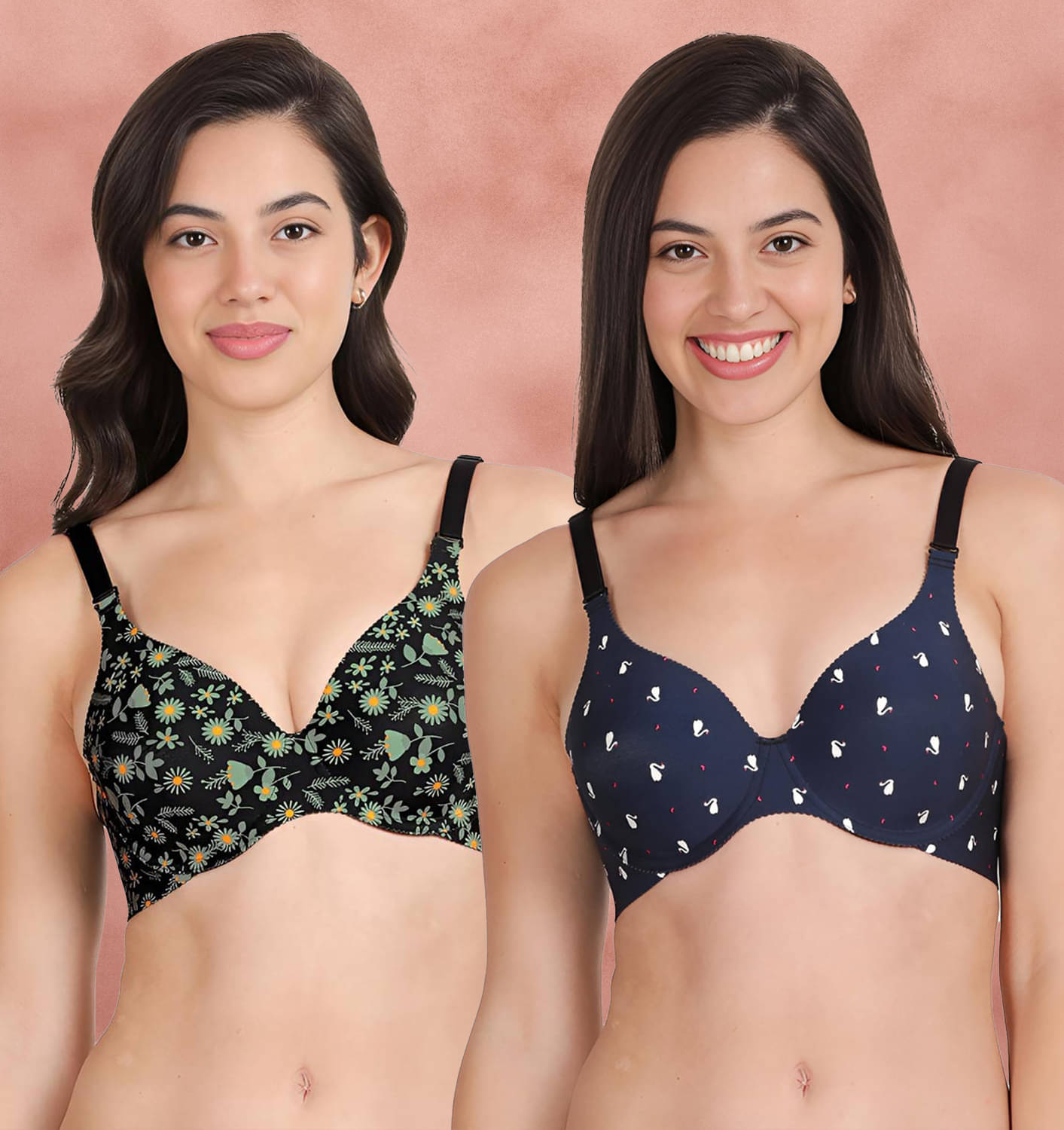 Shyaway Pack of 2 Nylon Lightly Padded Women's T-Shirt Bra ( Multicolor ) shya-c2b-1531 Shyaway Pack of 2 Nylon Lightly Padded Women's T-Shirt Bra ( Multicolor ) shya-c2b-1531