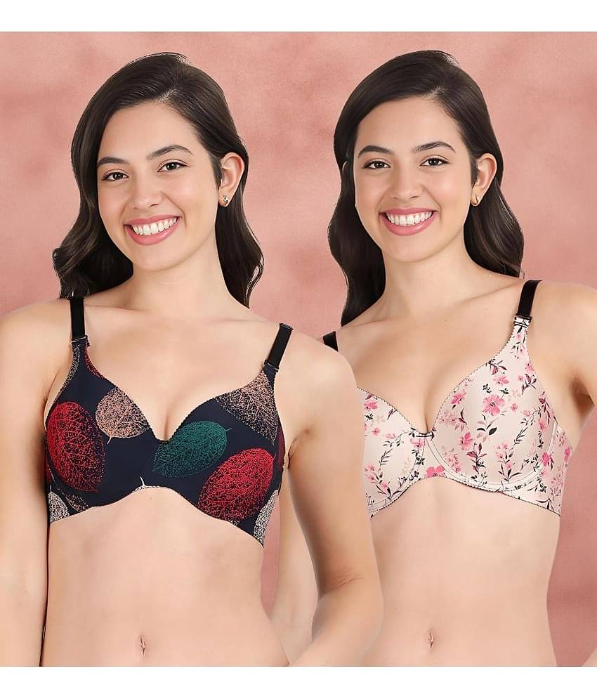 Shyaway Pack of 2 Nylon Lightly Padded Women's T-Shirt Bra ( Multicolor ) shya-c2b-1516