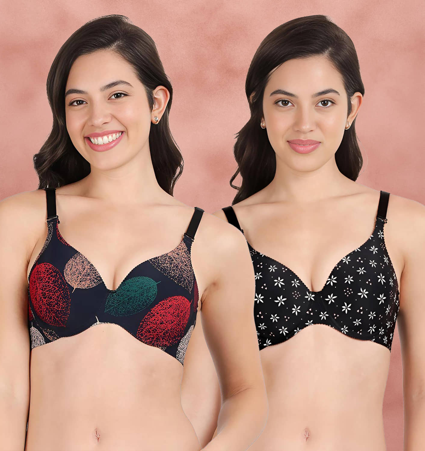 Shyaway Pack of 2 Nylon Lightly Padded Women's T-Shirt Bra ( Multicolor ) shya-c2b-1568