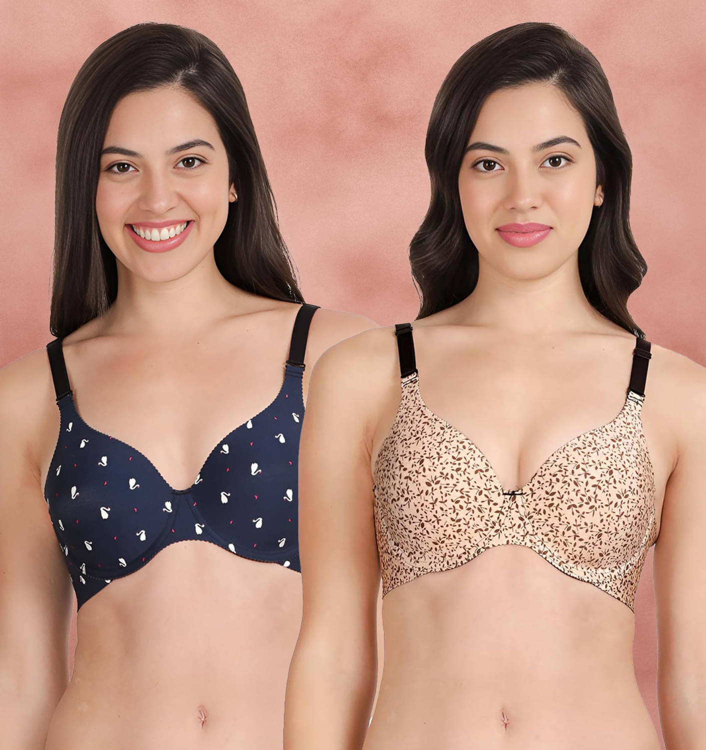 Shyaway Pack of 2 Nylon Lightly Padded Women's T-Shirt Bra ( Multicolor ) shya-c2b-1585 Shyaway Pack of 2 Nylon Lightly Padded Women's T-Shirt Bra ( Multicolor ) shya-c2b-1585