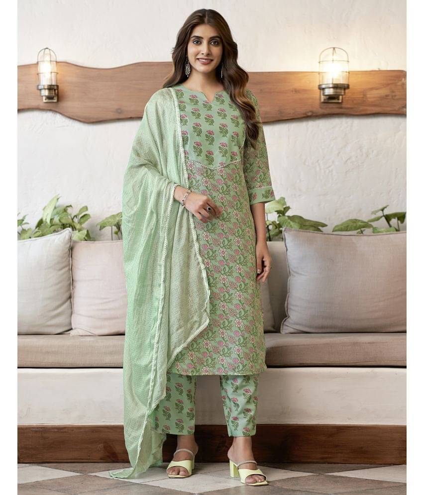     			Skylee Rayon Printed Kurti With Pants Women's Stitched Salwar Suit - Mint Green ( Pack of 1 )
