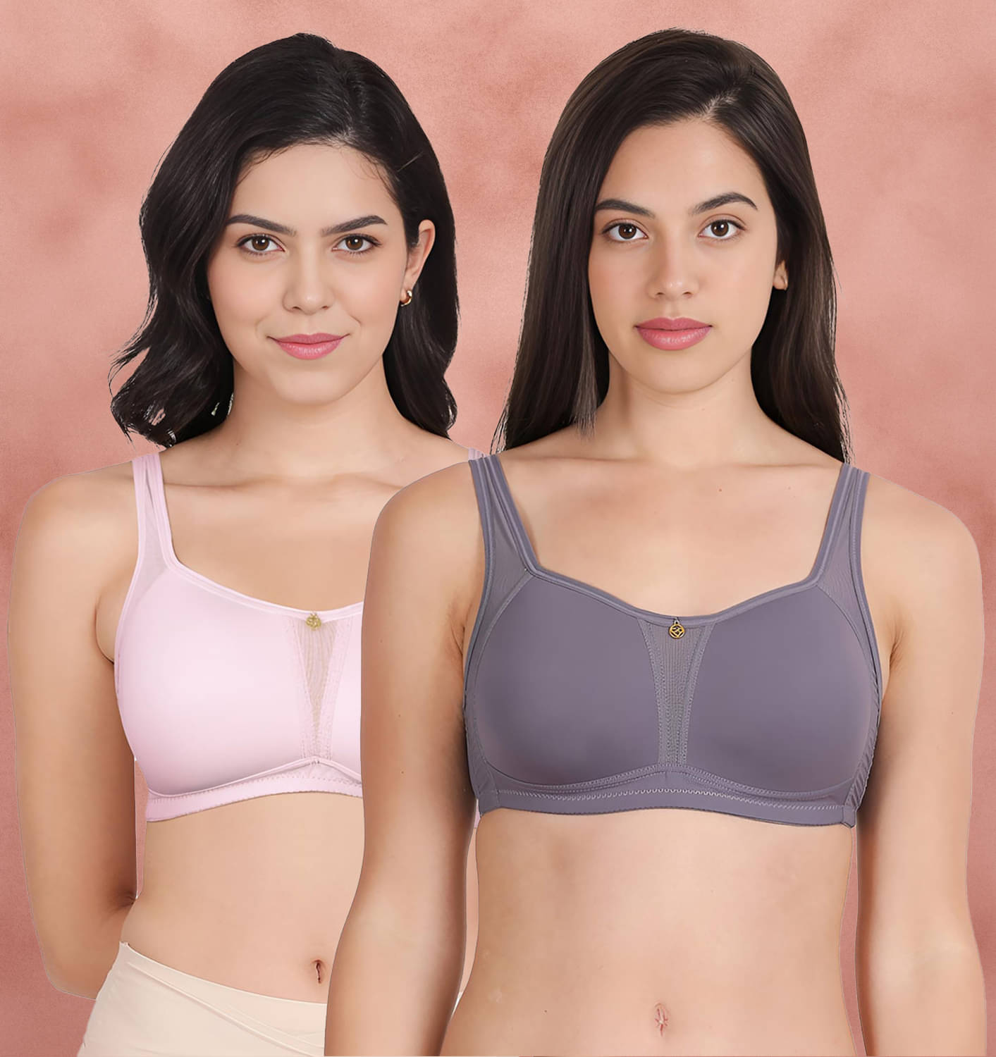 Taabu Multicolor Nylon Lightly Padded Women's Minimizer Bra ( Pack of 2 ) Taabu Multicolor Nylon Lightly Padded Women's Minimizer Bra ( Pack of 2 )