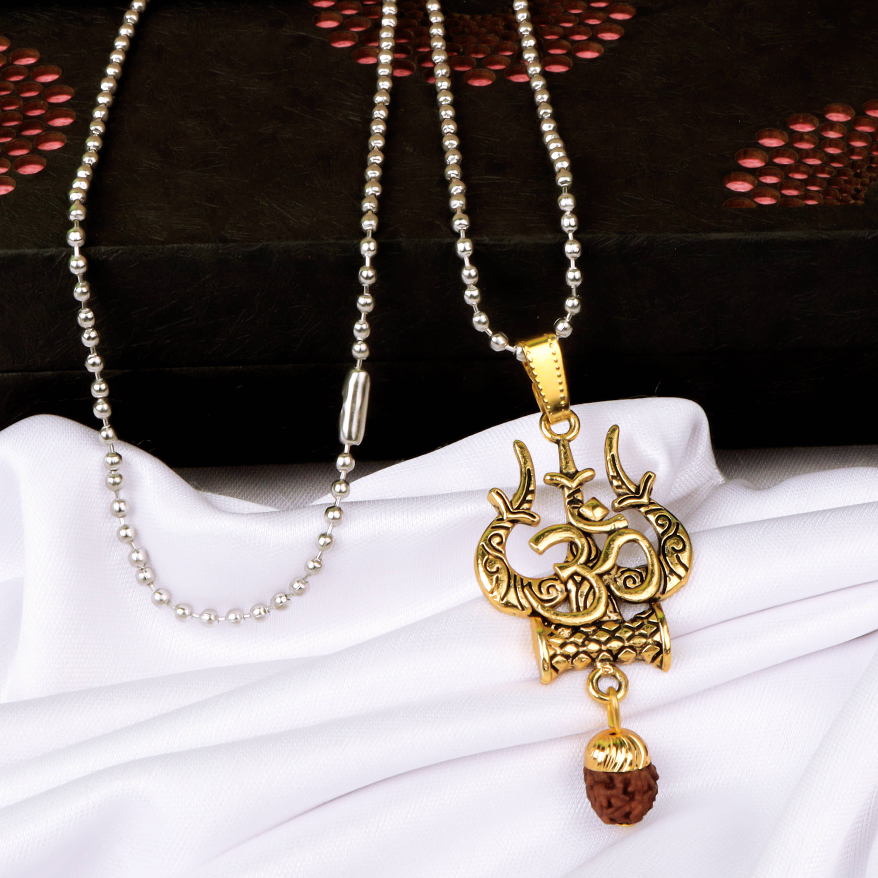 Thrillz Golden Trishul With Damru Lord Shiva Chain Pendant For Men Boys Spiritual Lord Shiva Trishul And Damru Religious Chain Pendant For Men Women Boys Girls Jewellery