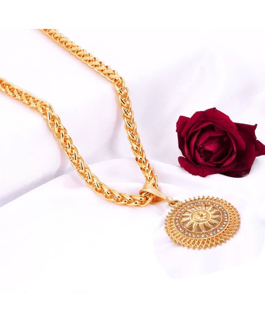 Thrillz Stunning Mens Jewellery Golden Chain For Men AD Sun Gold Plated Chain Locket Pendant Chians For Mens Boys Locket Sun Design Gold Plated Chain Locket Pendant