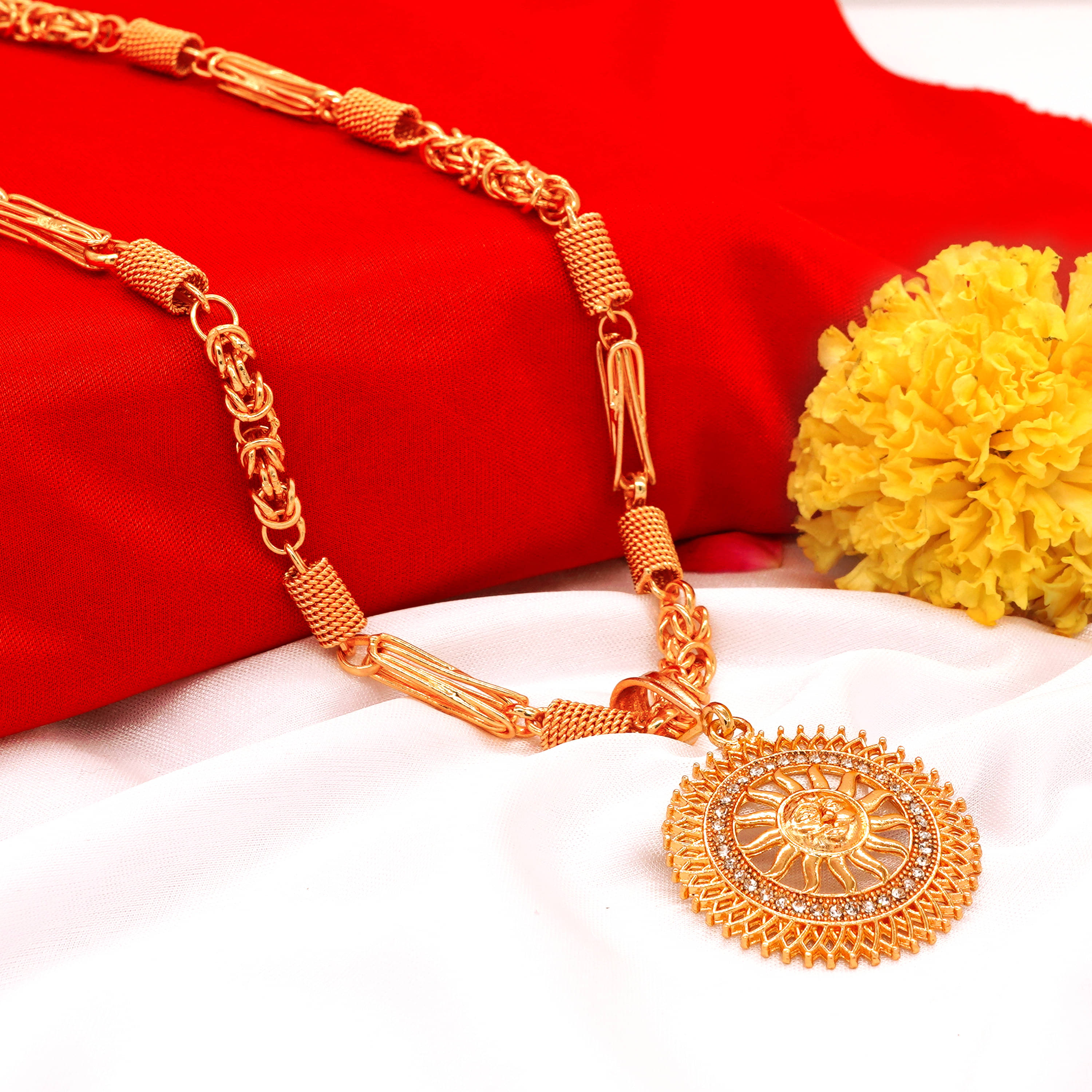 Thrillz Trendy Mens Jewellery Golden Chain For Men AD Sun Gold Plated Chain Locket Pendant Chians For Mens Boys Sun Design Gold Plated Chain Locket Pendant     			Thrillz Trendy Mens Jewellery Golden Chain For Men AD Sun Gold Plated Chain Locket Pendant Chians For Mens Boys Sun Design Gold Plated Chain Locket Pendant