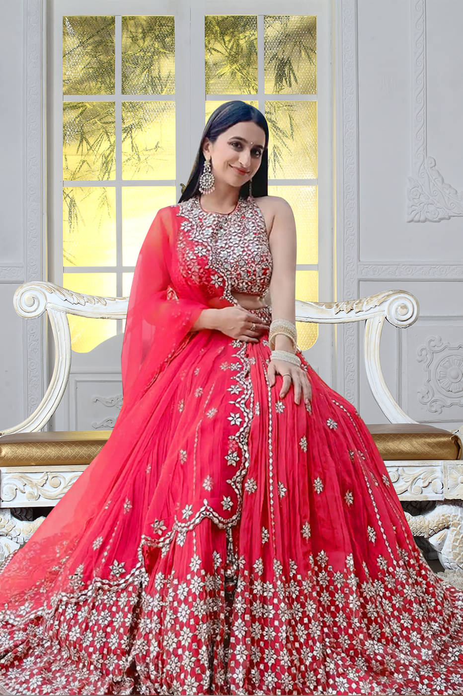 Trijal Fab Pink Georgette Circular Semi Stitched Lehenga Trijal Fab Pink Georgette Circular Semi Stitched Lehenga